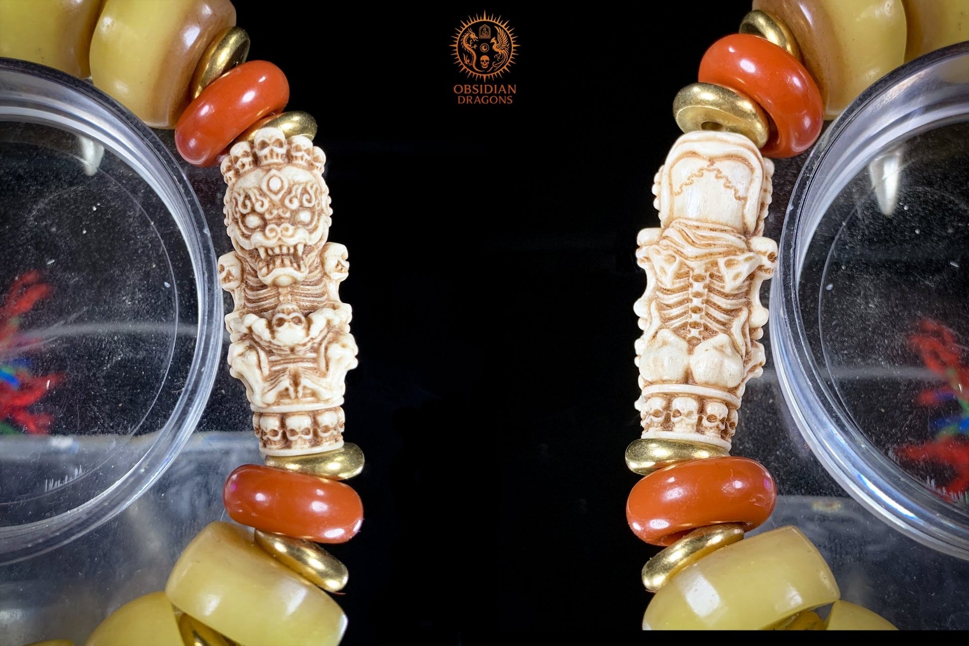 Bracelet Tantrique Tibétain en Os - Mala de poignet | obsidian dragons