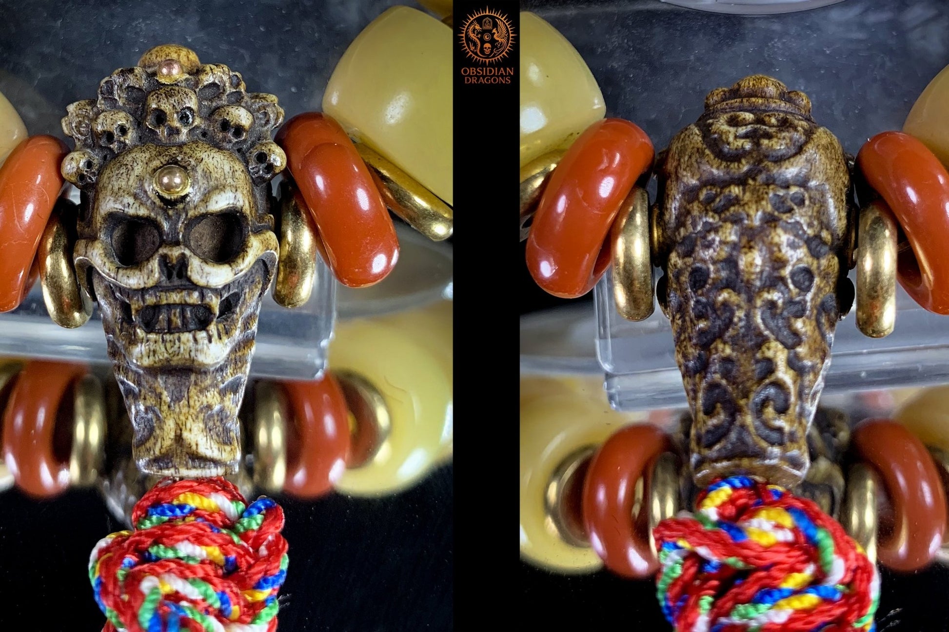 Bracelet Tantrique Tibétain en Os - Mala de poignet | obsidian dragons