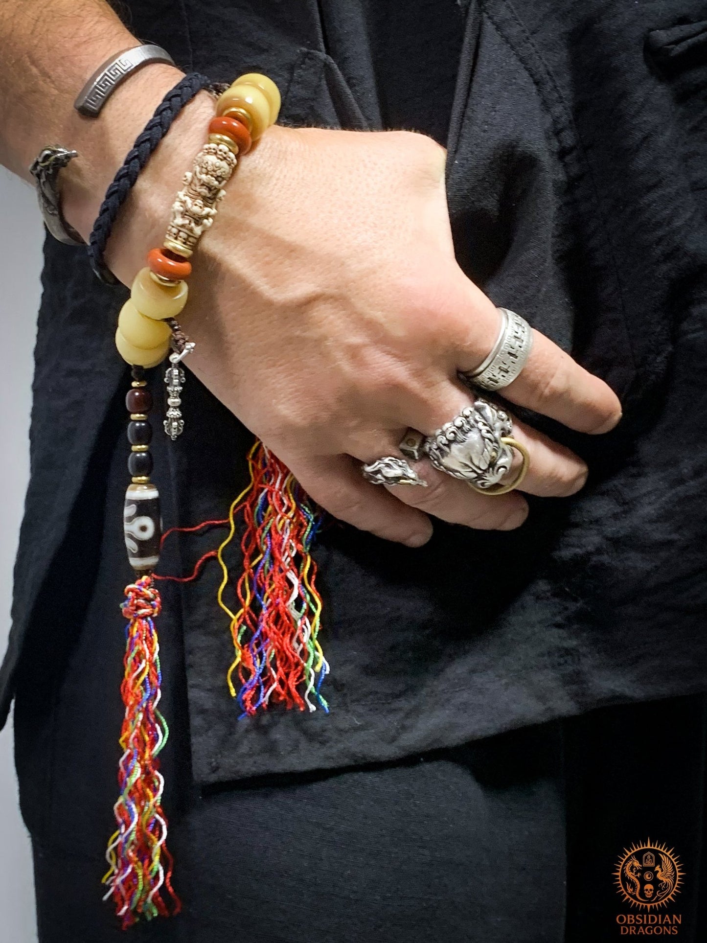 Bracelet Tantrique Tibétain en Os - Mala de poignet | obsidian dragons