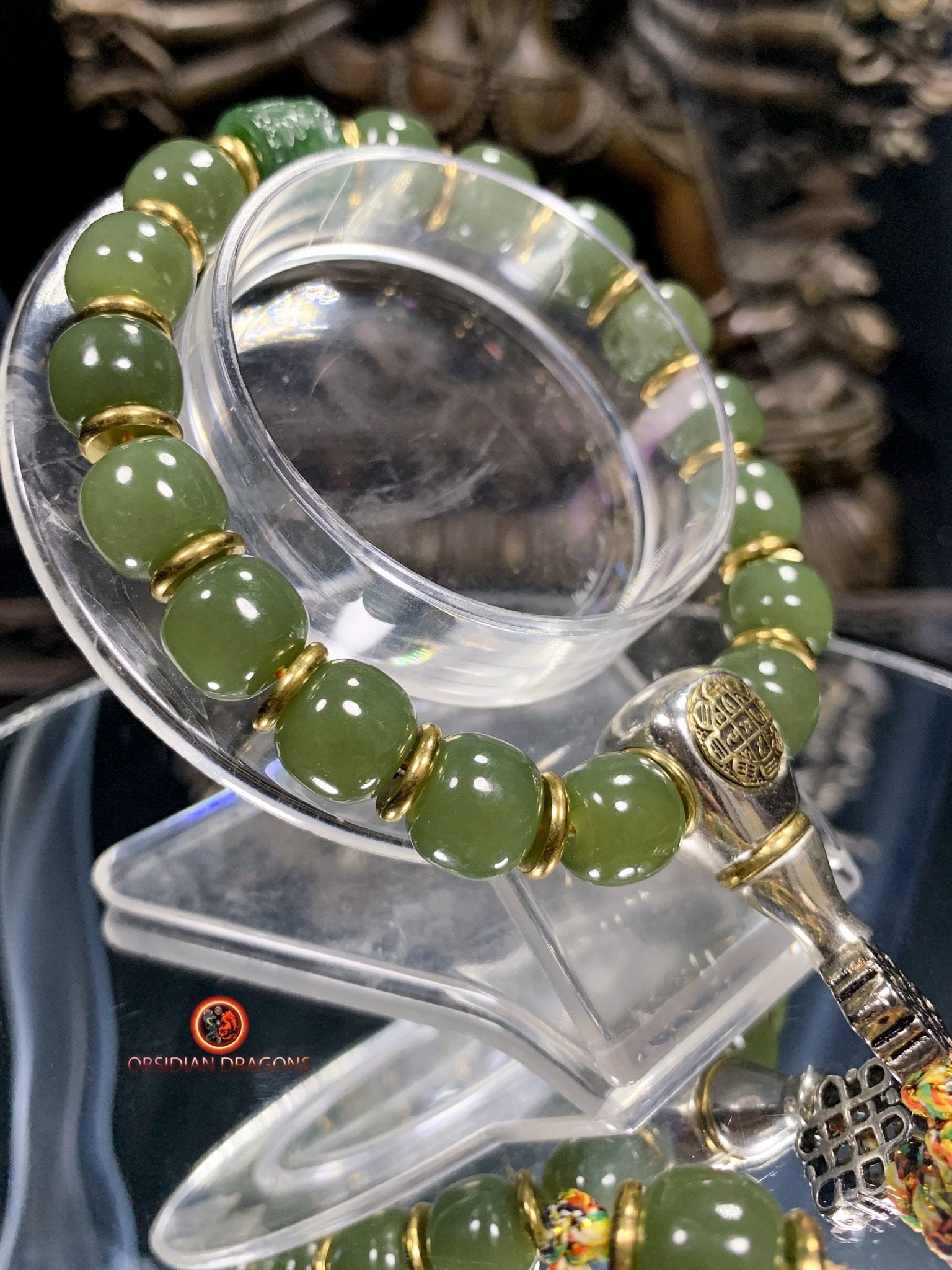 Bracelet bouddhiste en Jade naturel - Éveil et Sérénité | obsidian dragons
