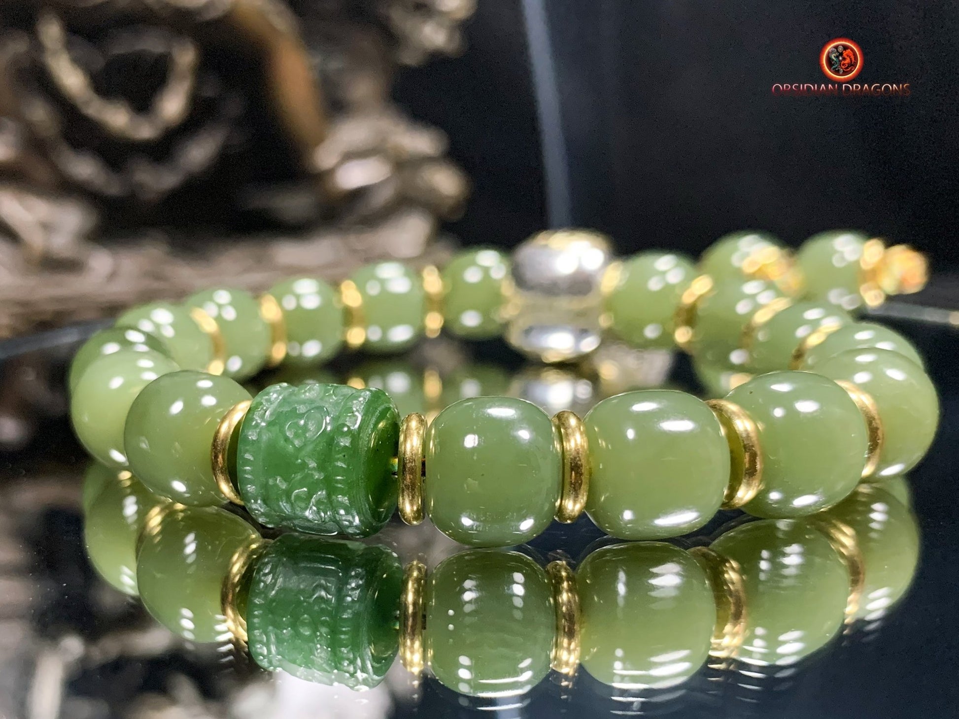Bracelet bouddhiste en Jade naturel - Éveil et Sérénité | obsidian dragons