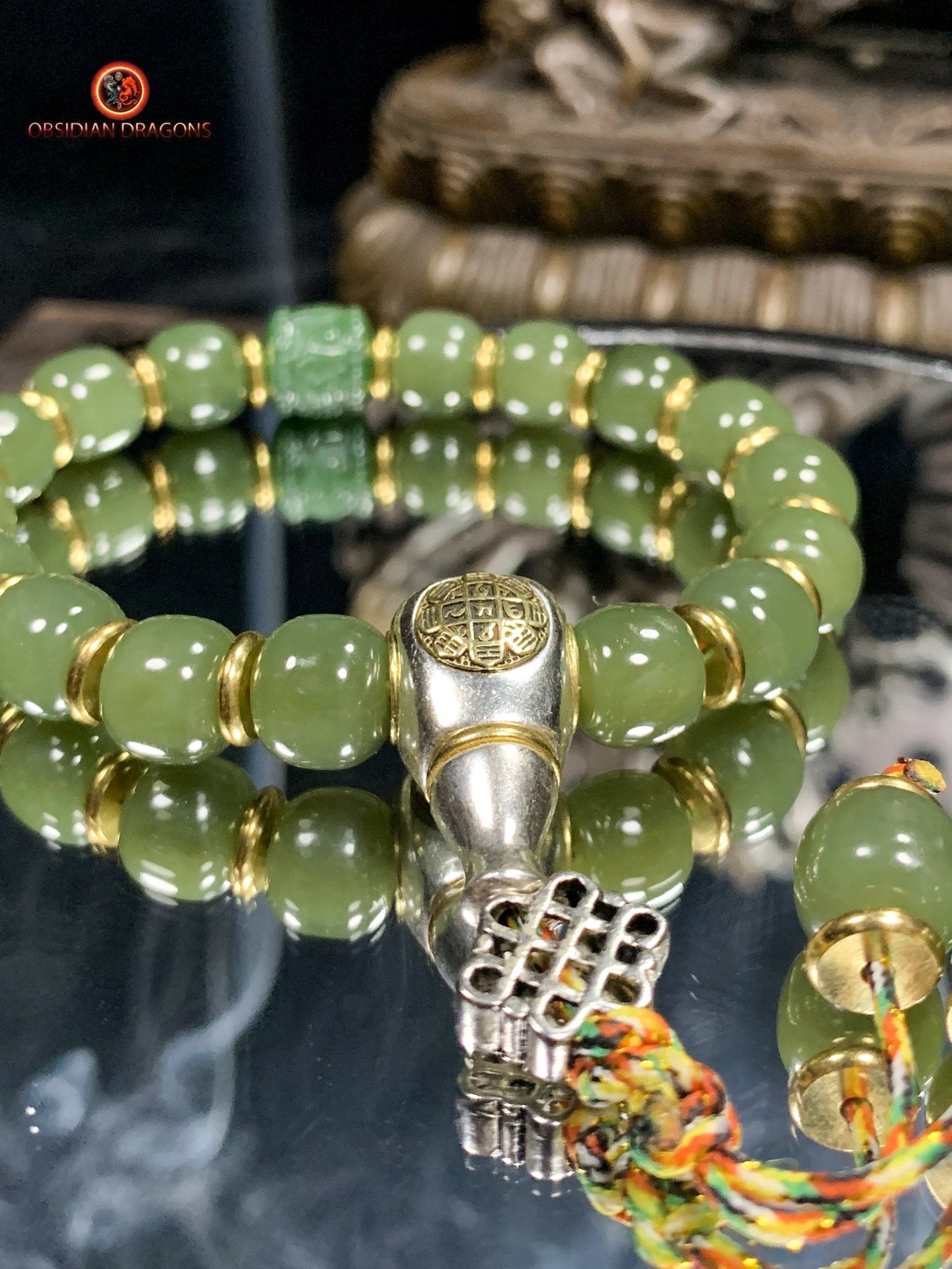 Bracelet bouddhiste en Jade naturel - Éveil et Sérénité | obsidian dragons