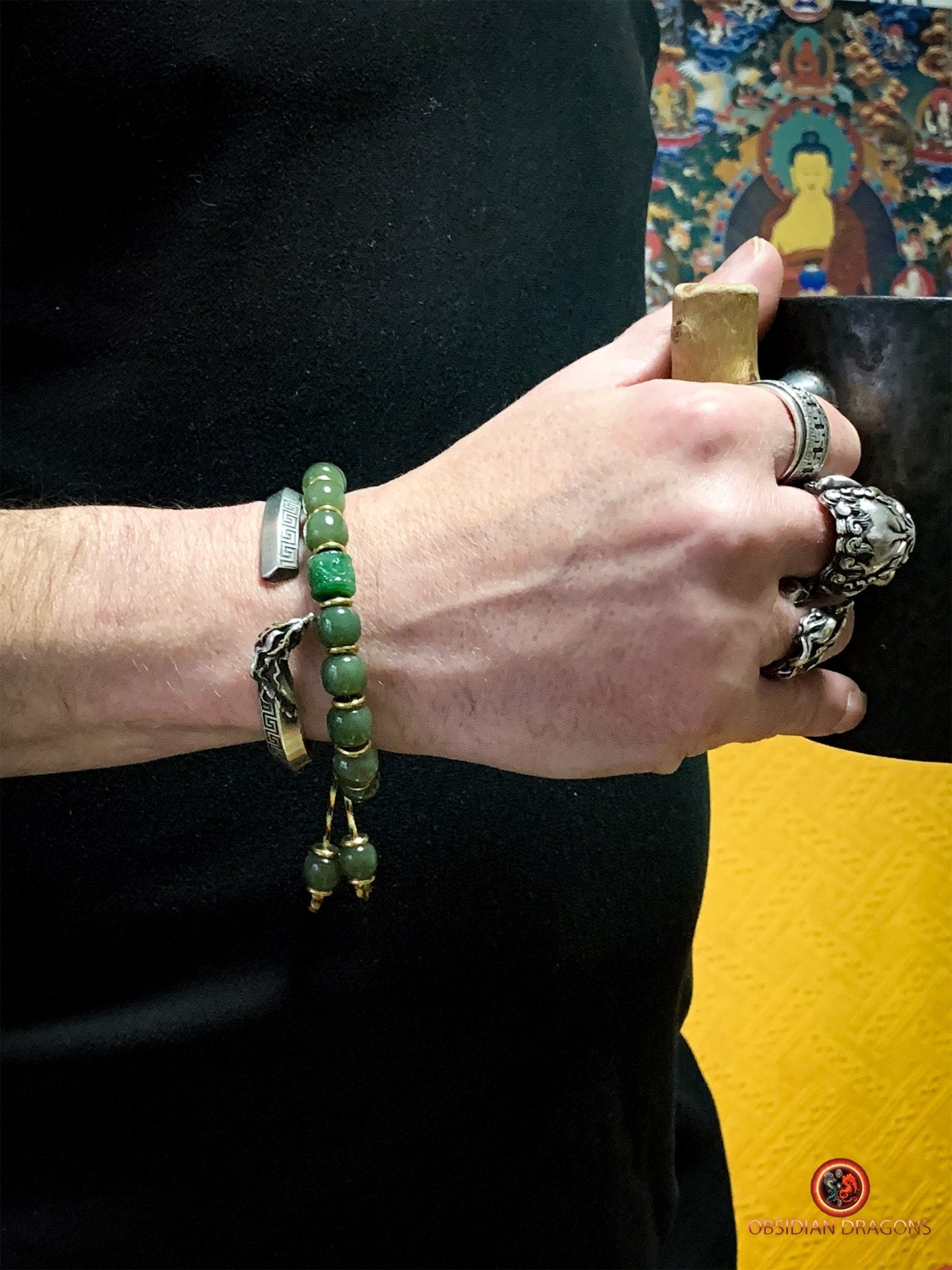 Bracelet bouddhiste en Jade naturel - Éveil et Sérénité | obsidian dragons