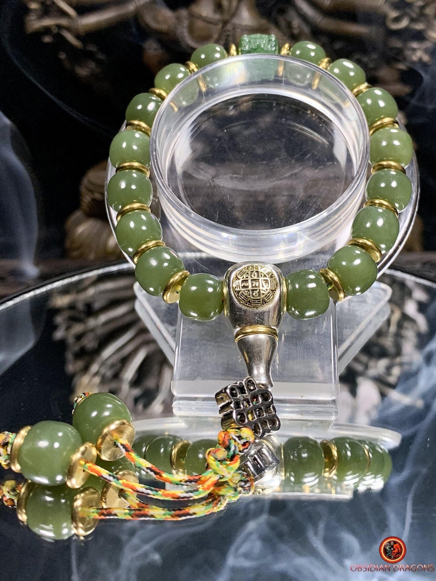 Bracelet bouddhiste en Jade naturel - Éveil et Sérénité | obsidian dragons