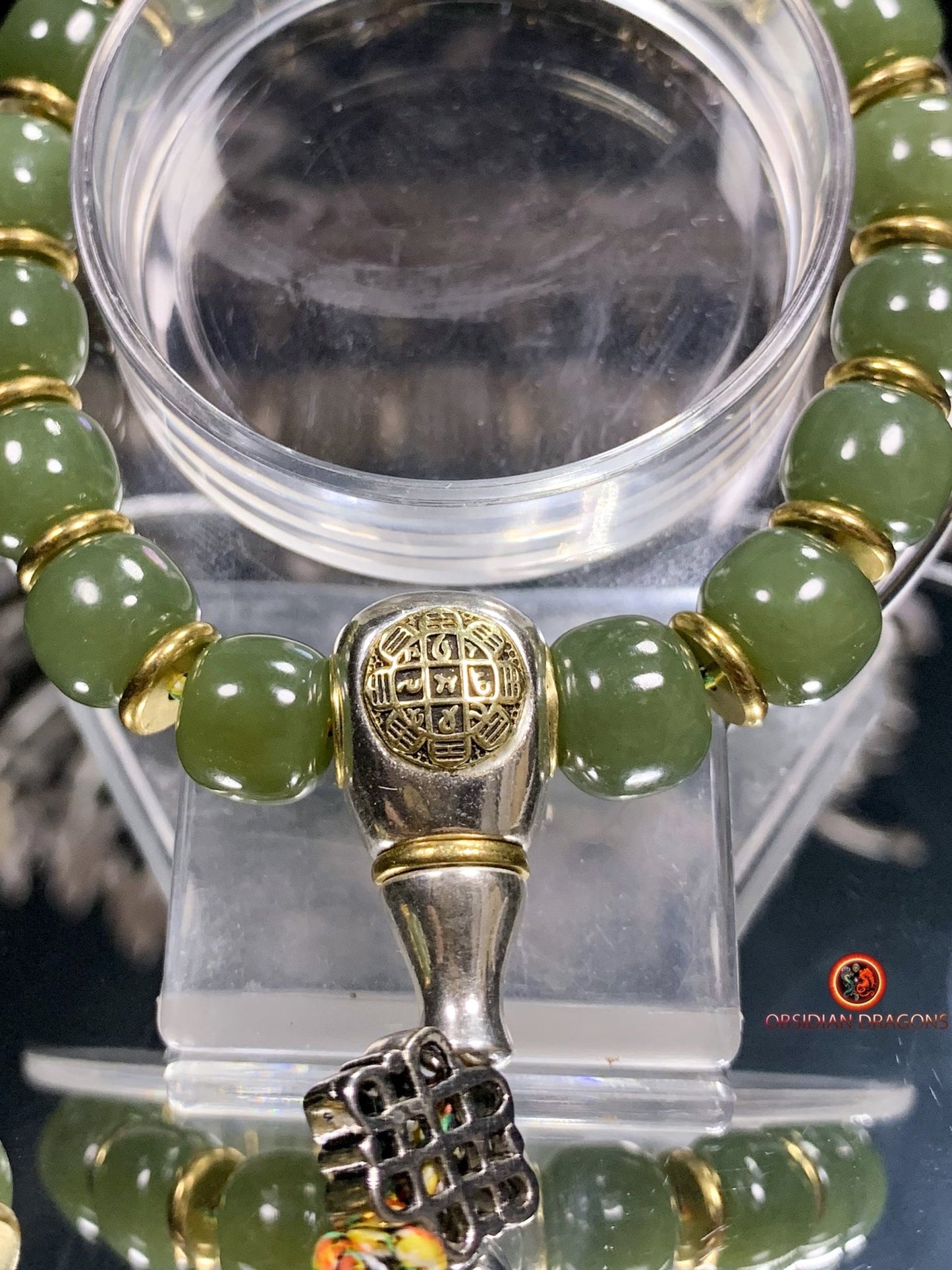 Bracelet bouddhiste en Jade naturel - Éveil et Sérénité | obsidian dragons