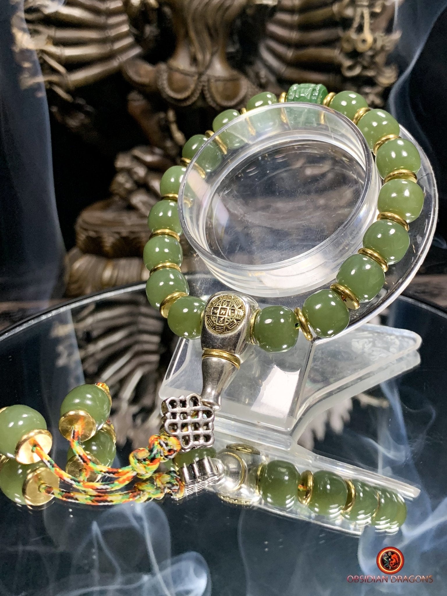 Bracelet bouddhiste en Jade naturel - Éveil et Sérénité | obsidian dragons