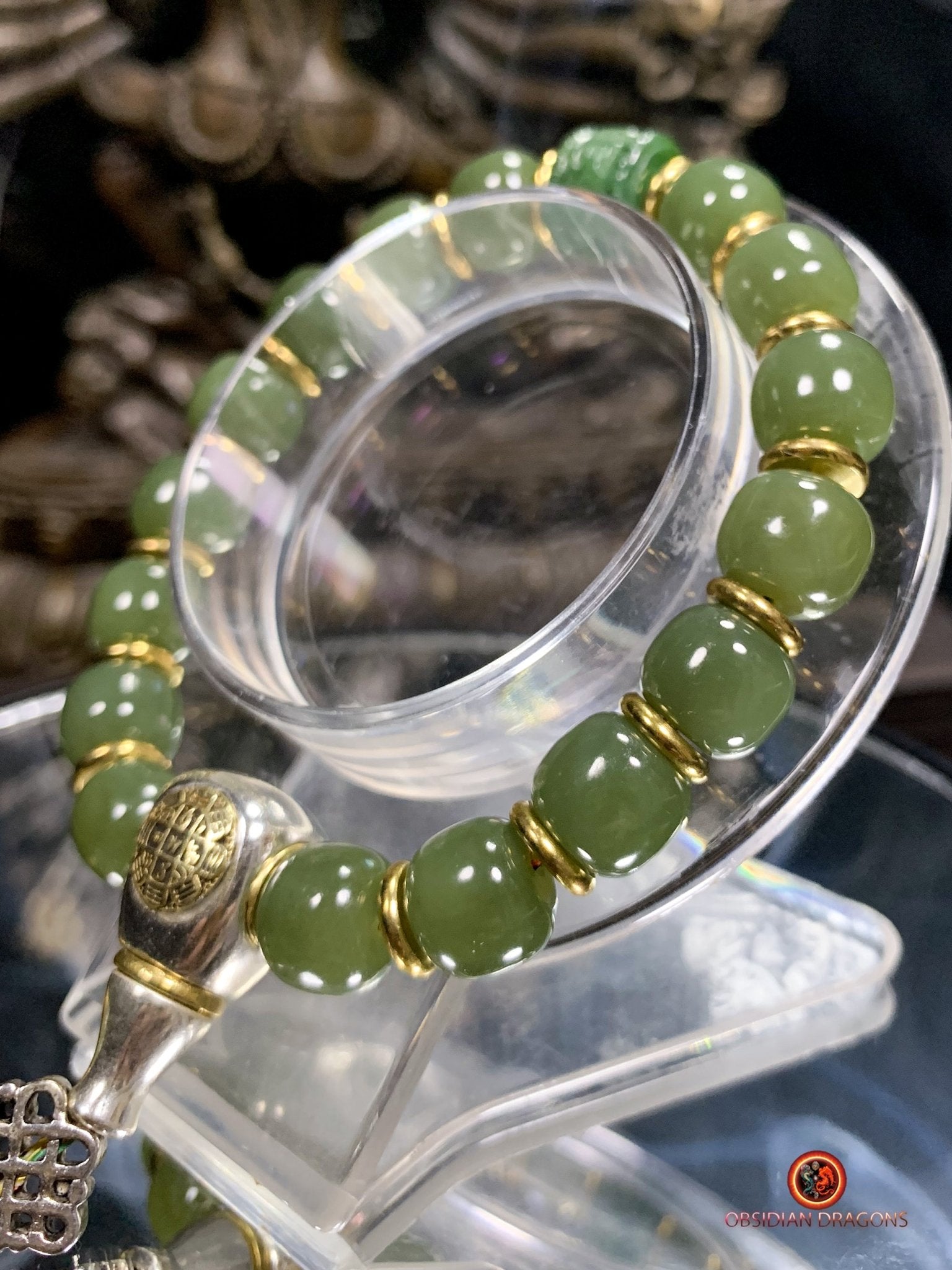 Bracelet bouddhiste en Jade naturel - Éveil et Sérénité | obsidian dragons