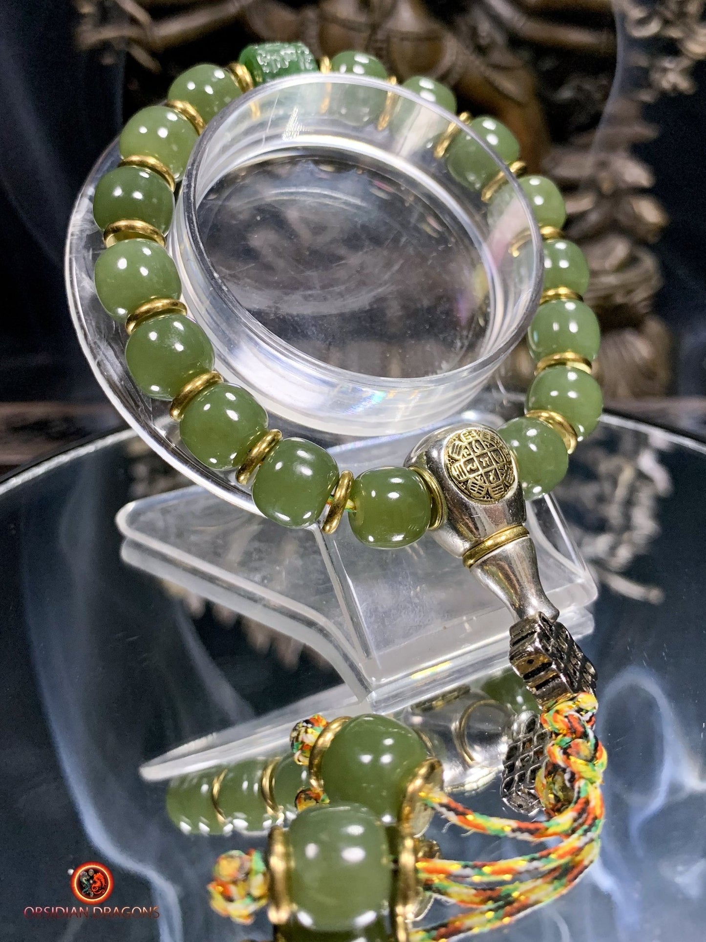 Bracelet bouddhiste en Jade naturel - Éveil et Sérénité | obsidian dragons