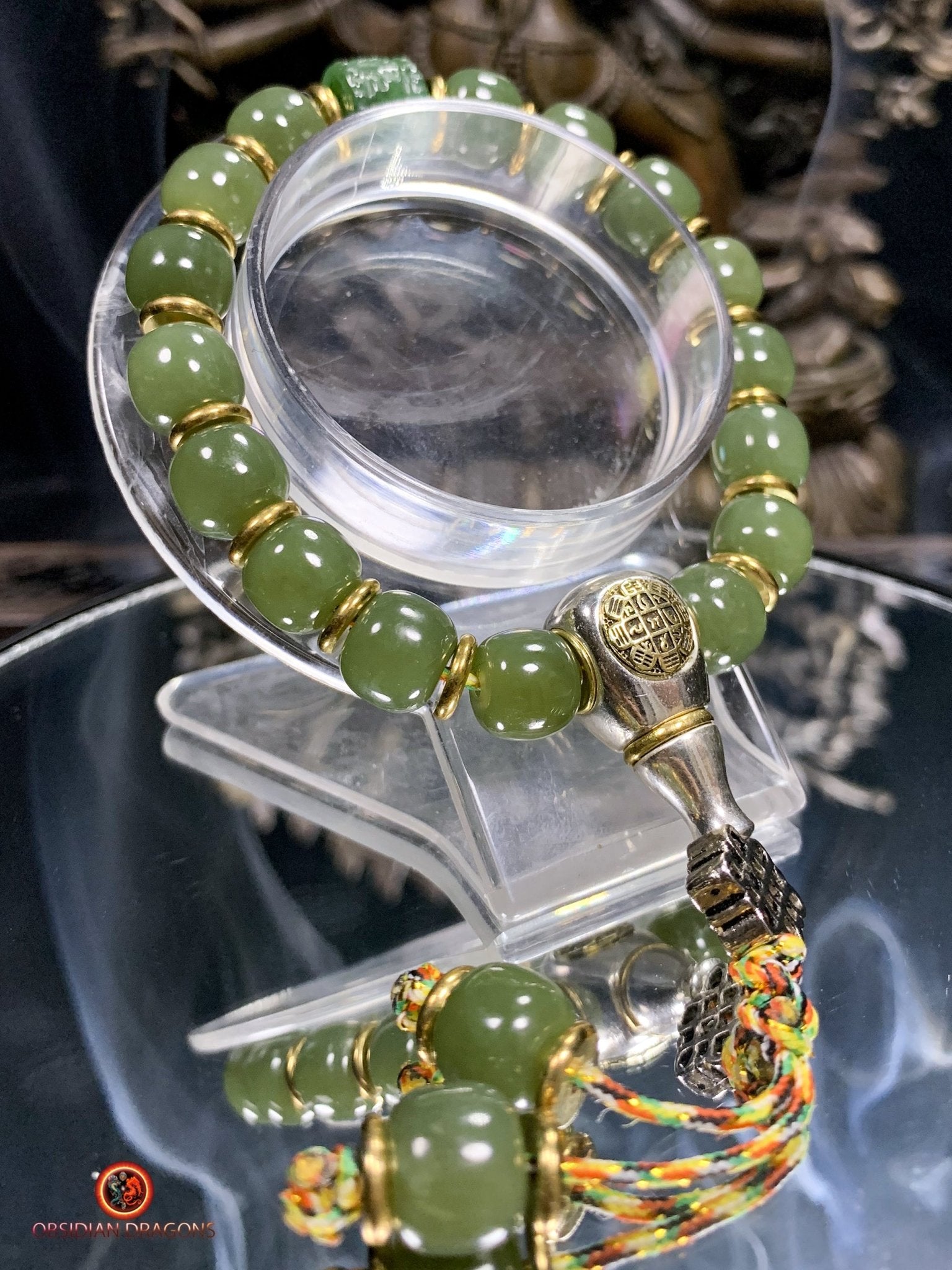 Bracelet bouddhiste en Jade naturel - Éveil et Sérénité | obsidian dragons