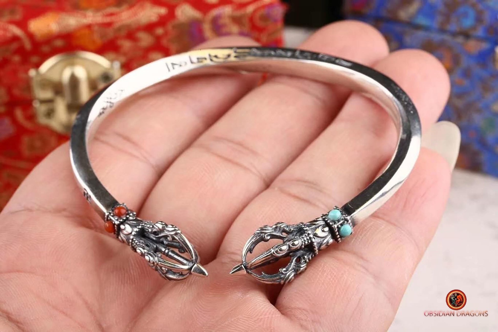 Bracelet bouddhiste en argent 925 - Protection du Dorjé | obsidian dragons