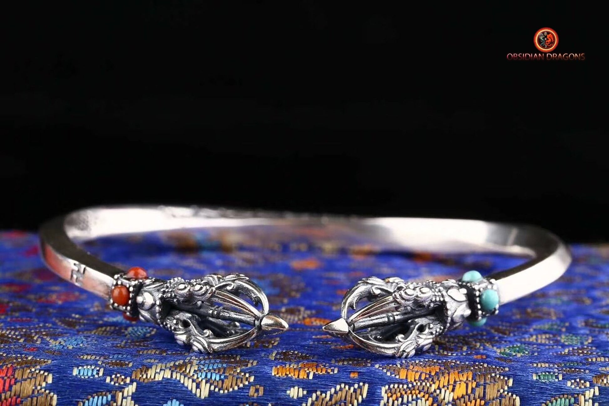 Bracelet bouddhiste en argent 925 - Protection du Dorjé | obsidian dragons