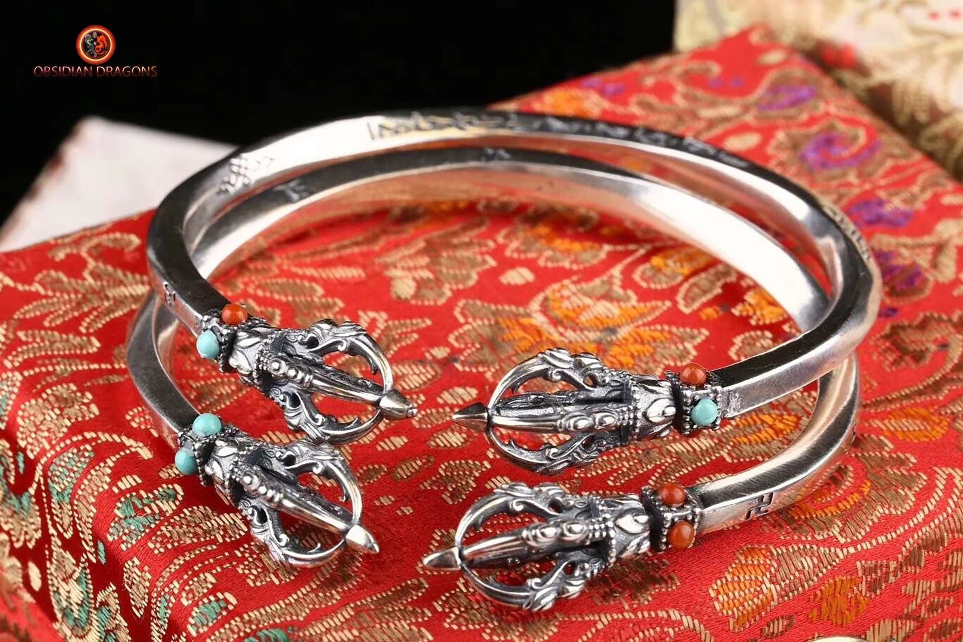 Bracelet bouddhiste en argent 925 - Protection du Dorjé | obsidian dragons