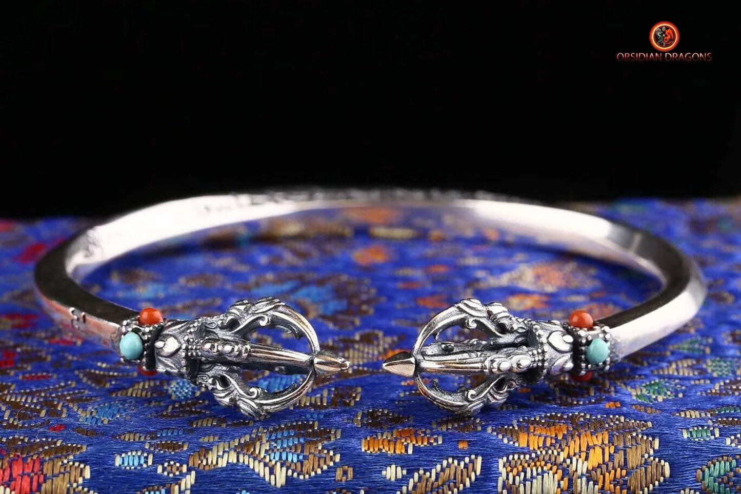 Bracelet bouddhiste en argent 925 - Protection du Dorjé | obsidian dragons