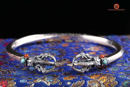 Bracelet bouddhiste en argent 925 - Protection du Dorjé | obsidian dragons