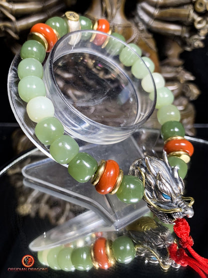 Bracelet bouddhiste en jade- Protection du Bouddha Vairocana | obsidian dragons