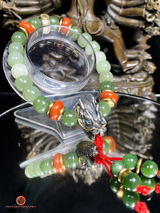 Bracelet bouddhiste en jade- Protection du Bouddha Vairocana | obsidian dragons