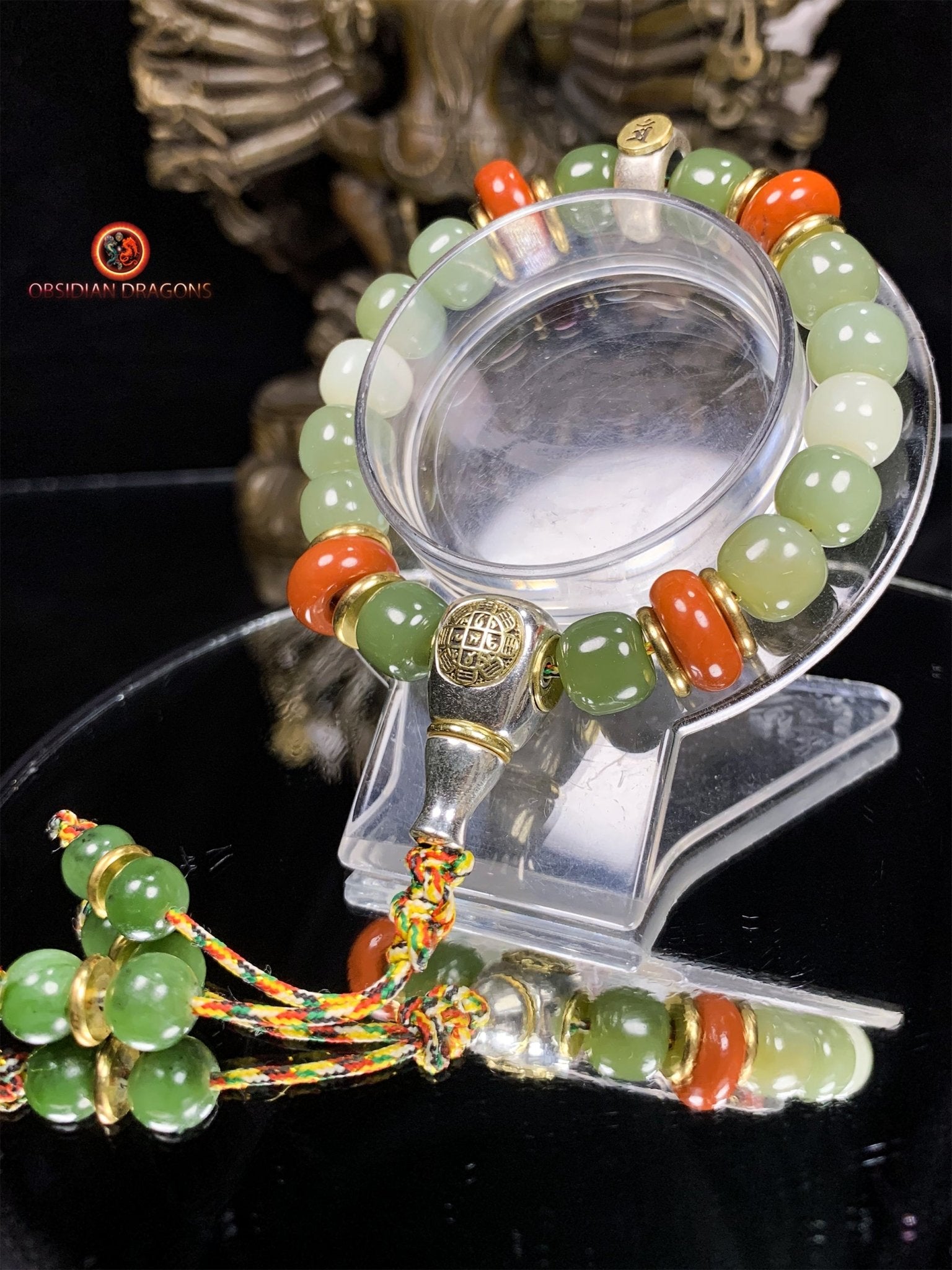 Jade Buddhist Bracelet Syllable Man – obsidian dragons