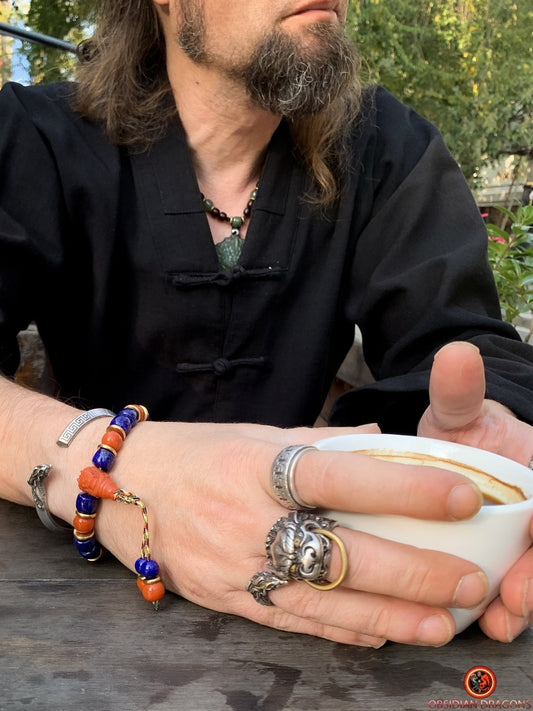 Bracelet dragon en lapis lazuli - agate Nan Hong - Énergie | obsidian dragons