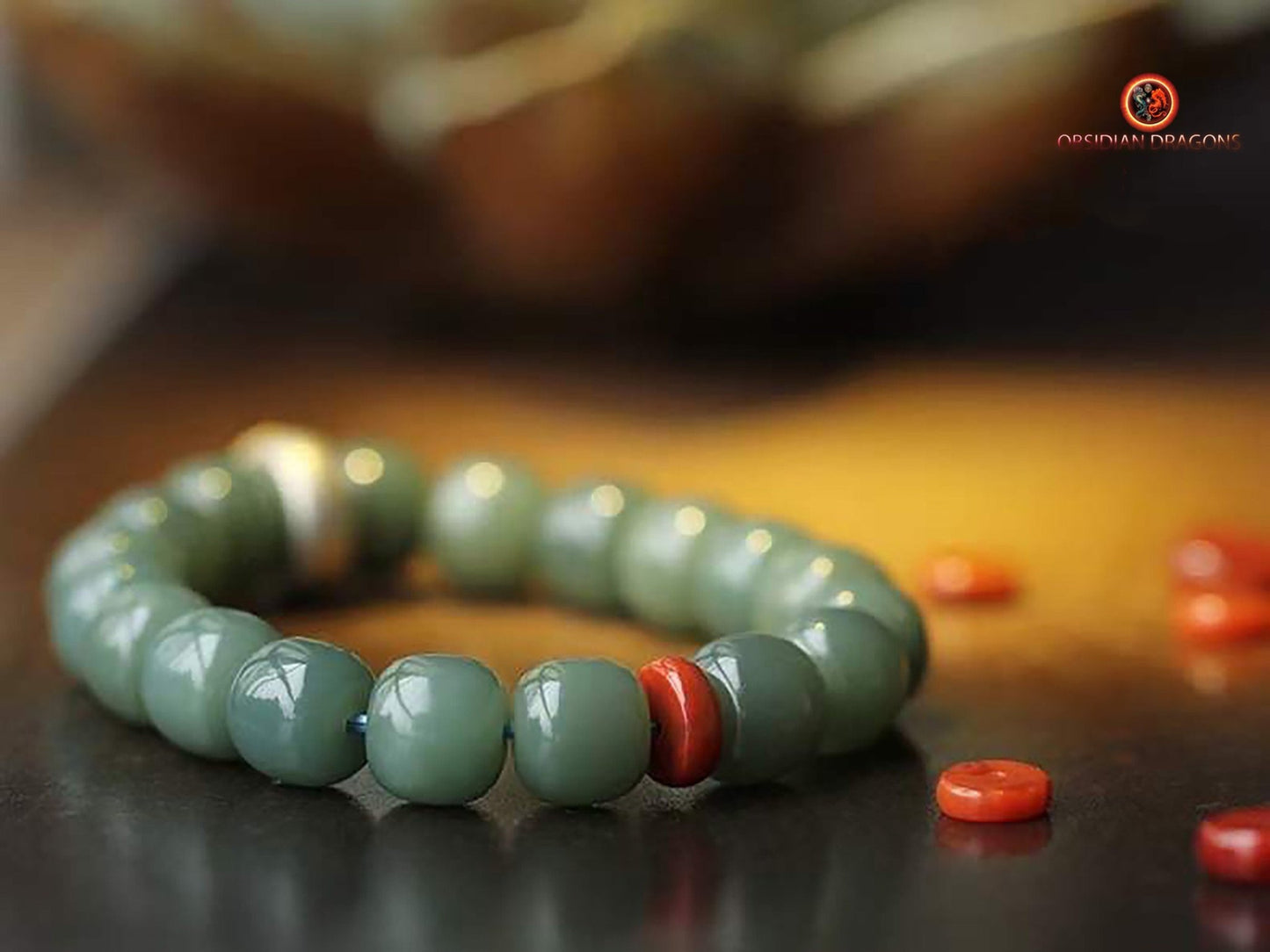 Bracelet en Jade- Protection du bouddha Amitabha | obsidian dragons