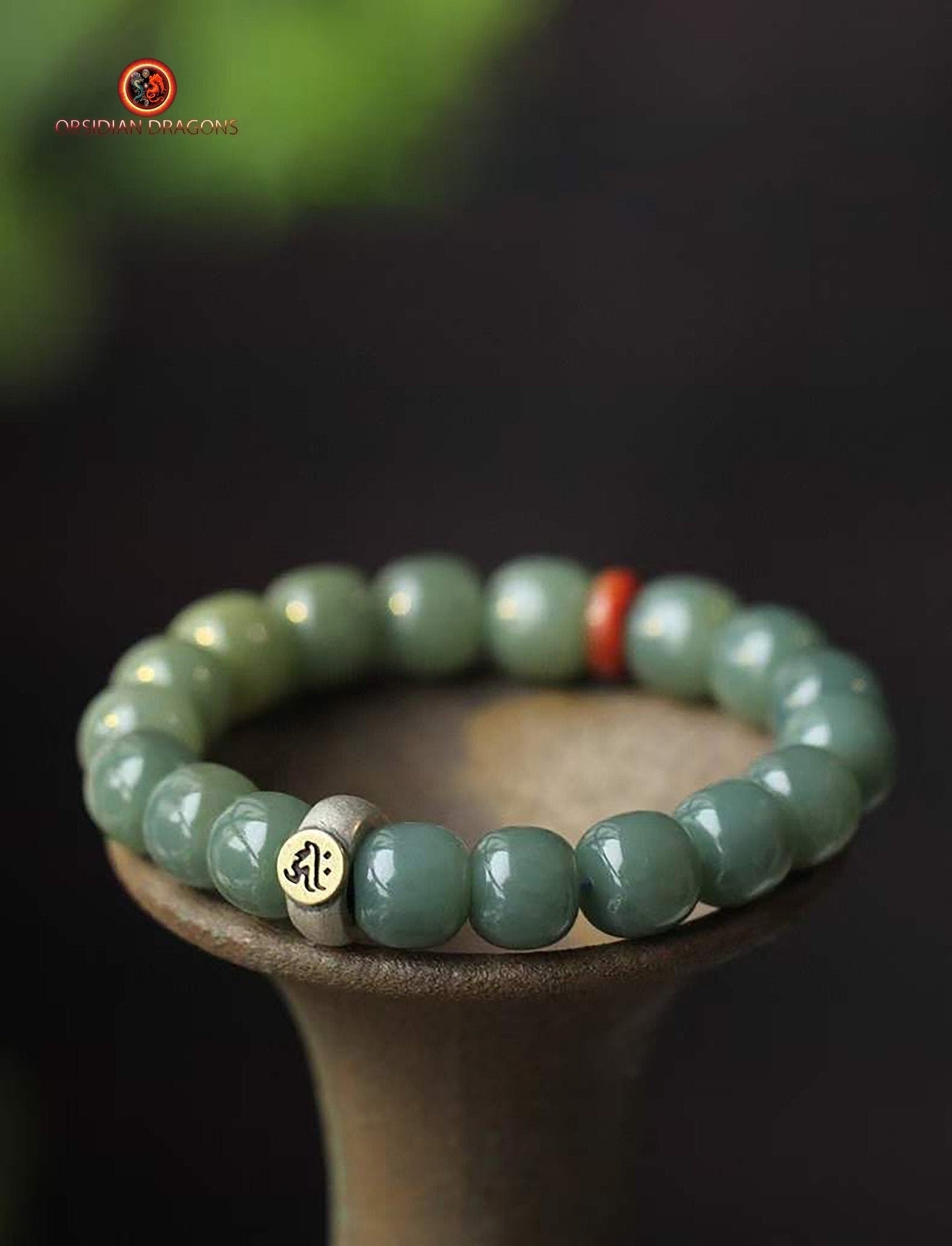 Bracelet en Jade- Protection du bouddha Amitabha | obsidian dragons