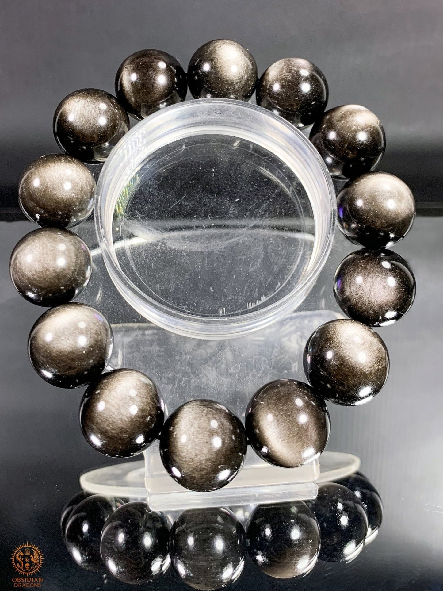 Bracelet en Obsidienne Argentée – Qualité rare - Perles 16mm | obsidian dragons
