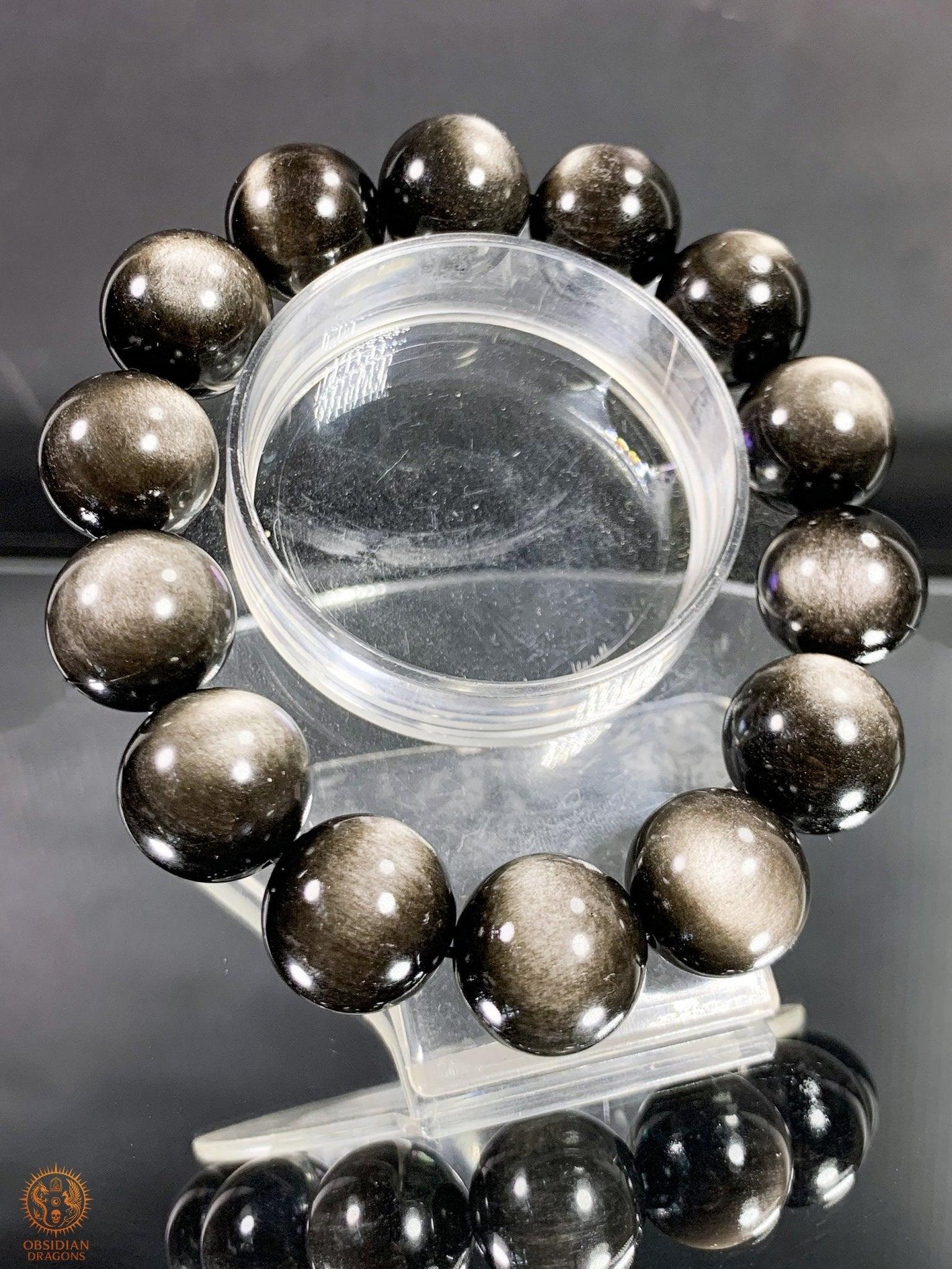 Bracelet en Obsidienne Argentée – Qualité rare - Perles 16mm | obsidian dragons