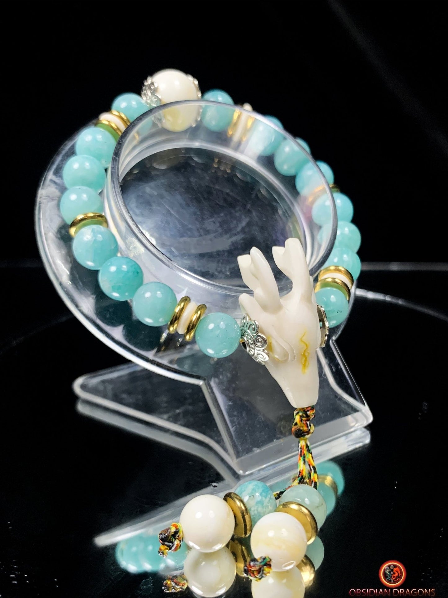 Bracelet en amazonite - Nacre - Gazelle du Dharmachakra | obsidian dragons