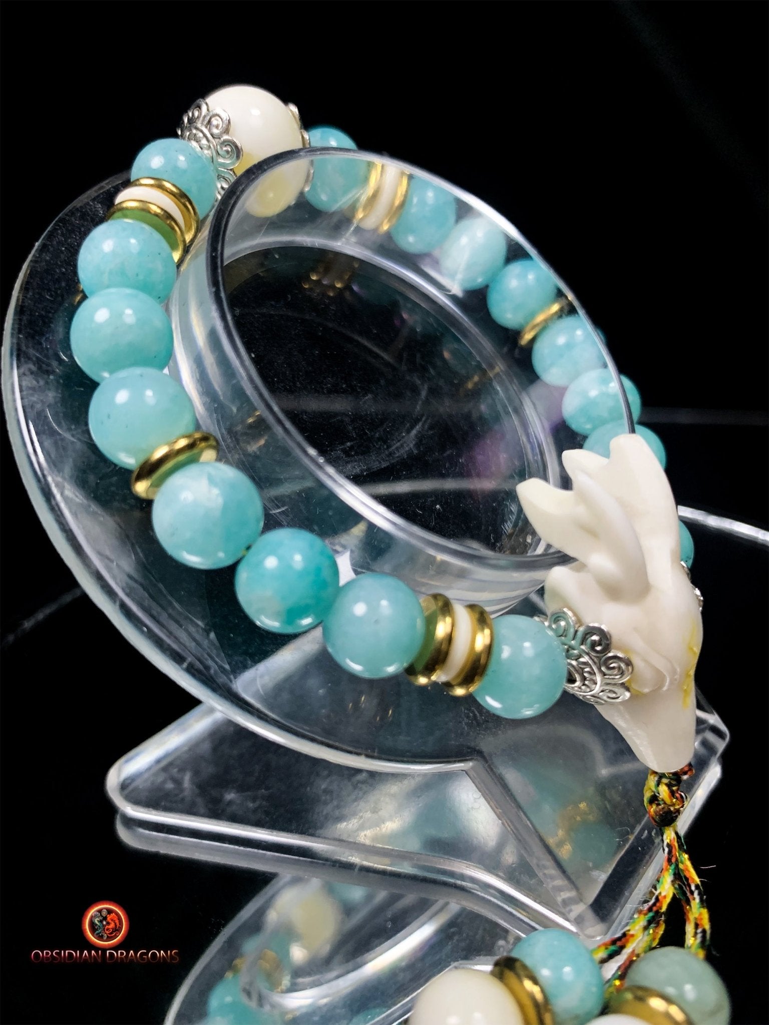 Bracelet en amazonite - Nacre - Gazelle du Dharmachakra | obsidian dragons