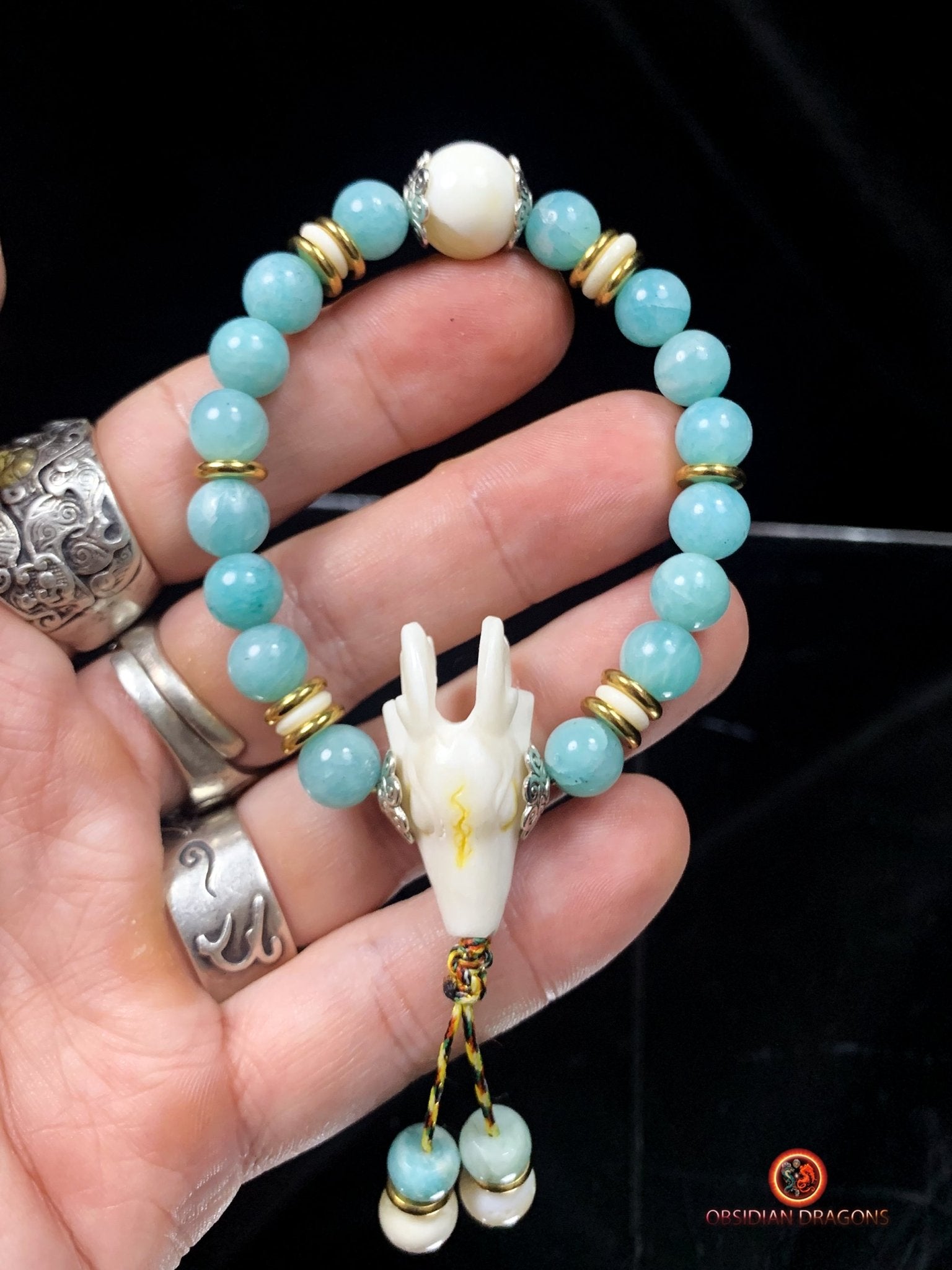 Bracelet en amazonite - Nacre - Gazelle du Dharmachakra | obsidian dragons