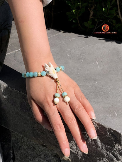 Bracelet en amazonite - Nacre - Gazelle du Dharmachakra | obsidian dragons