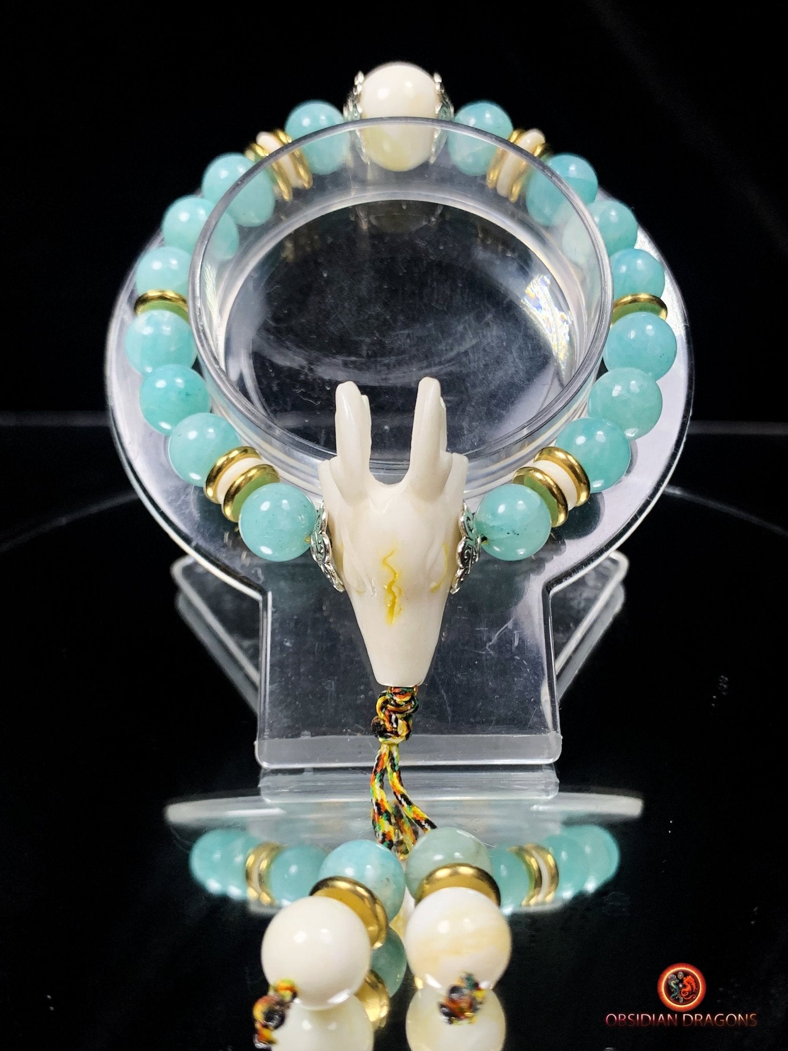 Bracelet en amazonite - Nacre - Gazelle du Dharmachakra | obsidian dragons