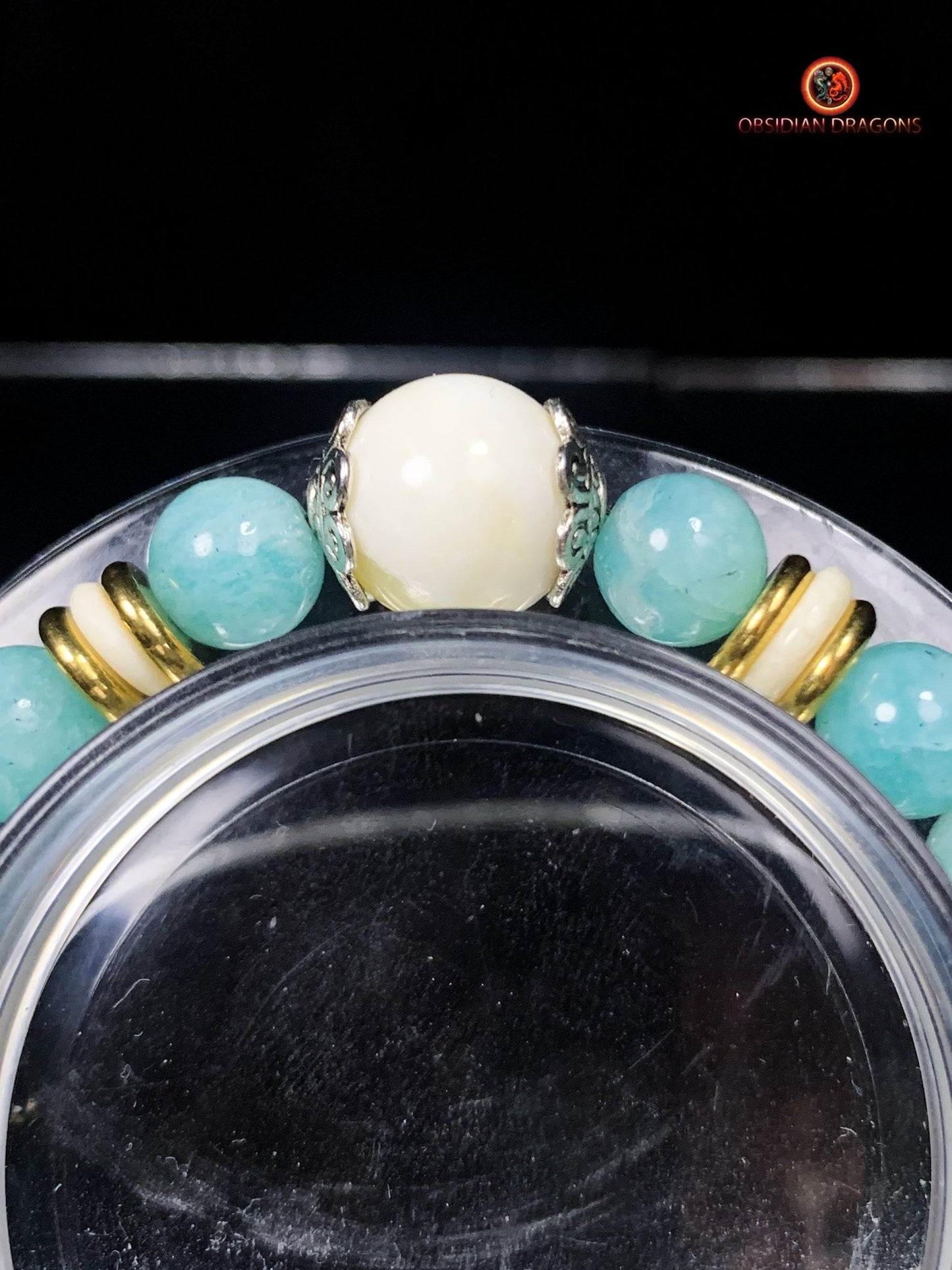 Bracelet en amazonite - Nacre - Gazelle du Dharmachakra | obsidian dragons