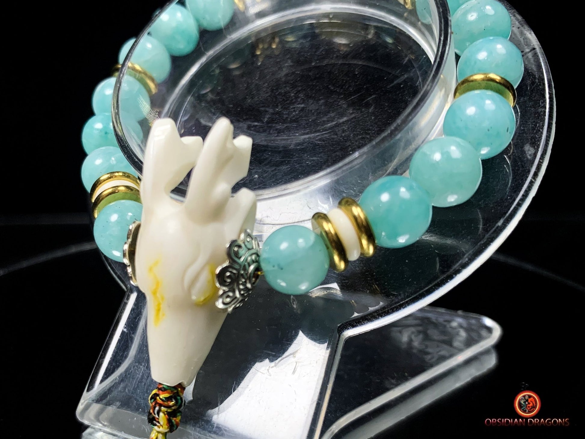 Bracelet en amazonite - Nacre - Gazelle du Dharmachakra | obsidian dragons