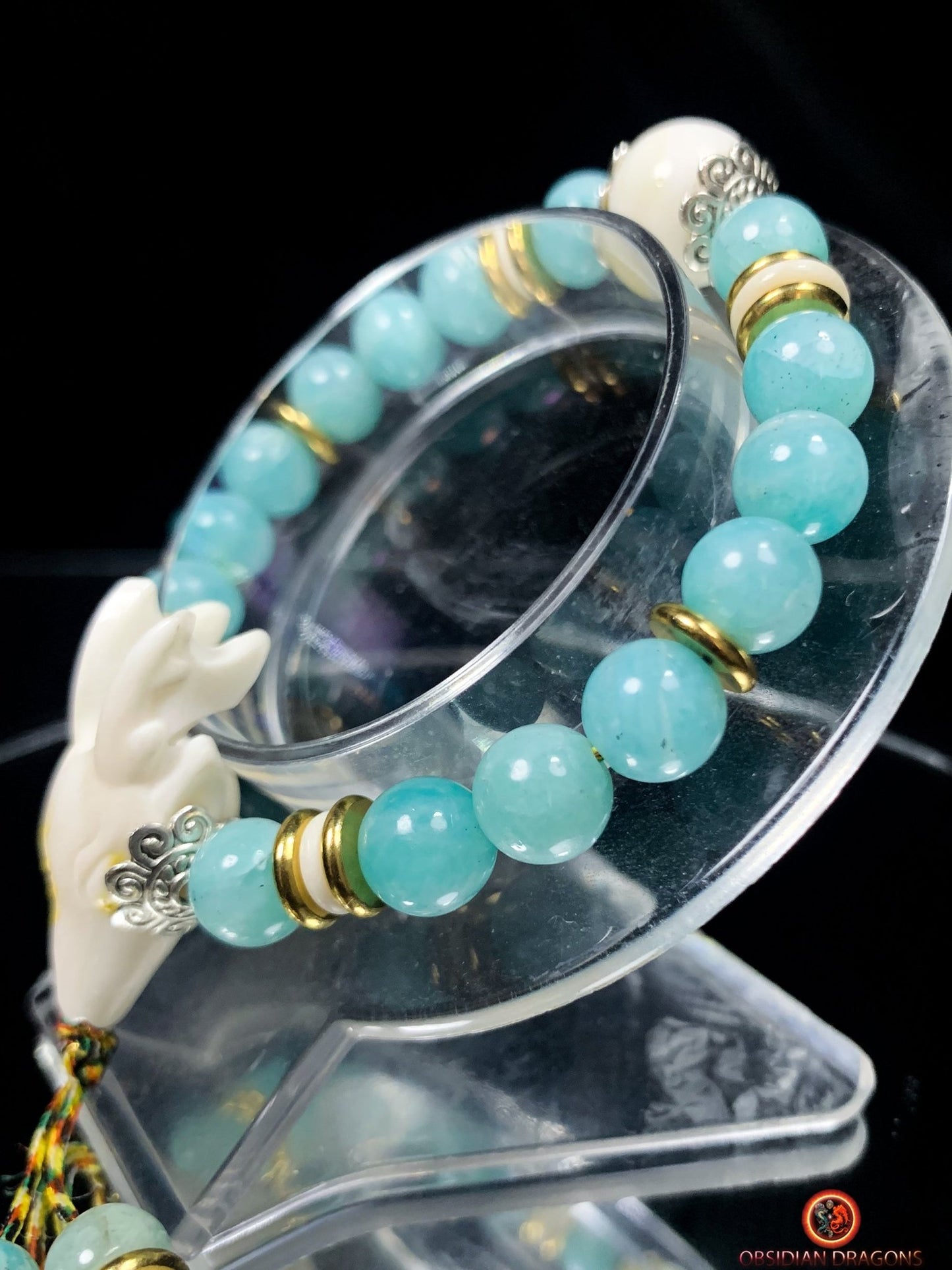 Bracelet en amazonite - Nacre - Gazelle du Dharmachakra | obsidian dragons