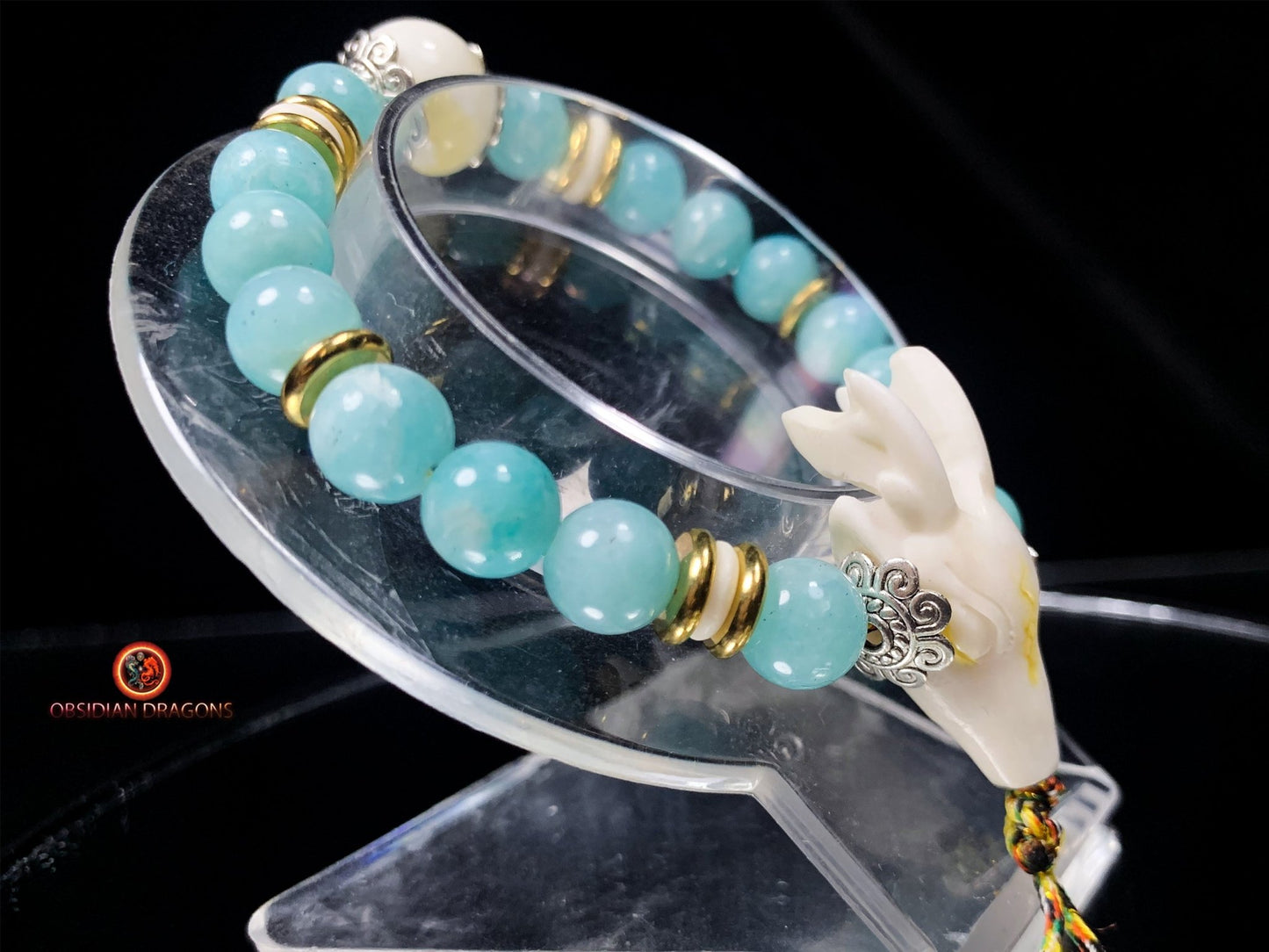 Bracelet en amazonite - Nacre - Gazelle du Dharmachakra | obsidian dragons