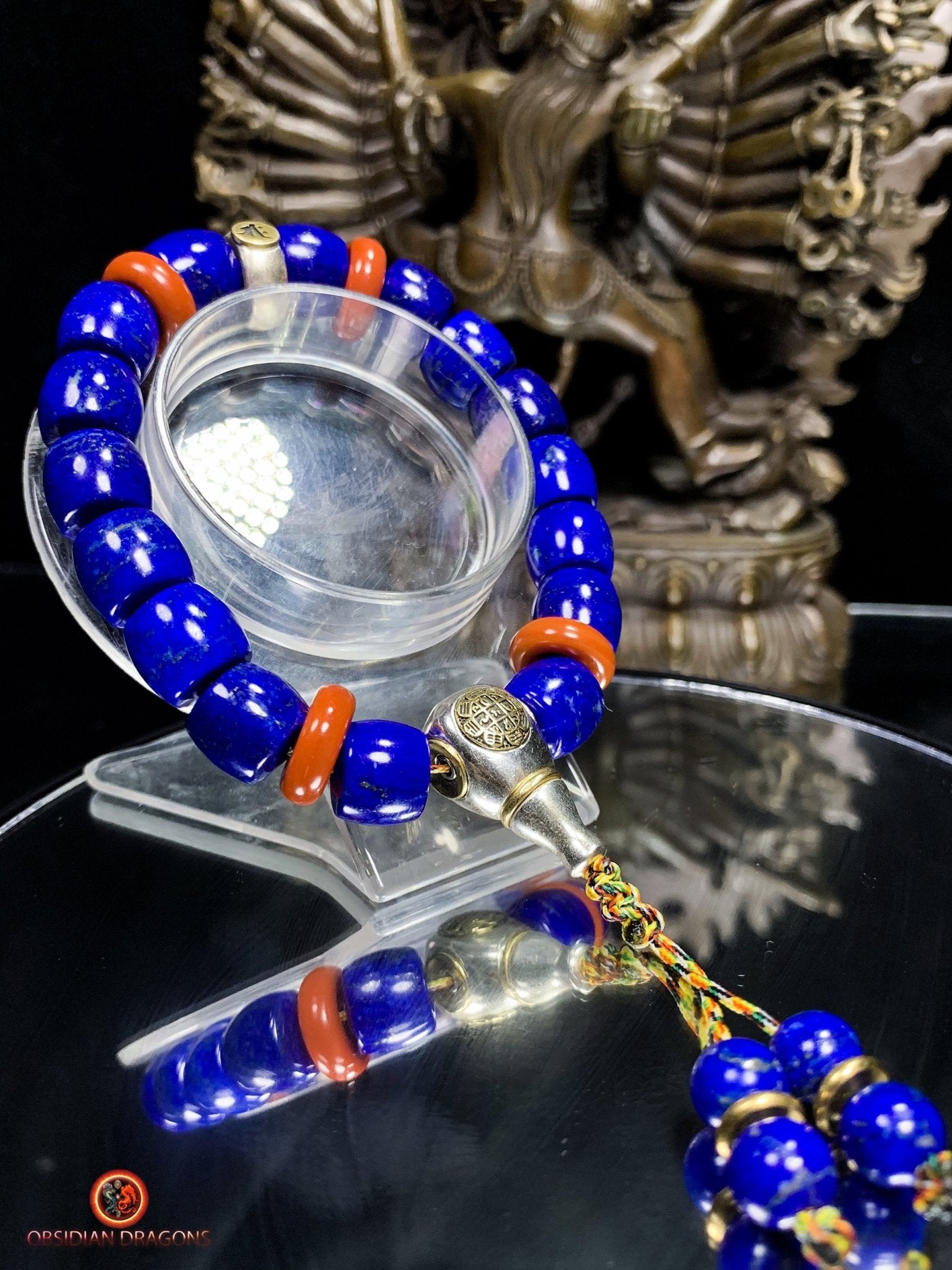 Bracelet en lapis lazuli rare- protection bouddhiste sah | obsidian dragons