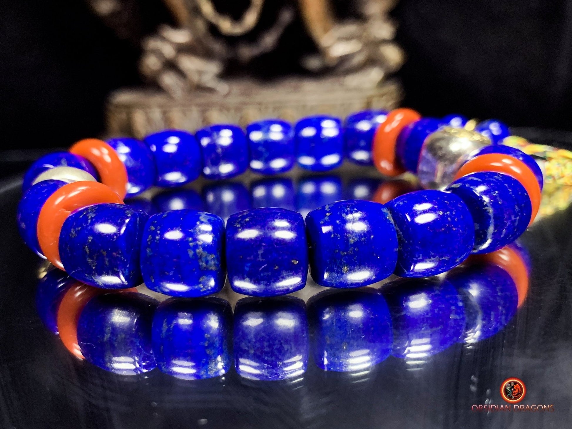 Bracelet en lapis lazuli rare- protection bouddhiste sah | obsidian dragons