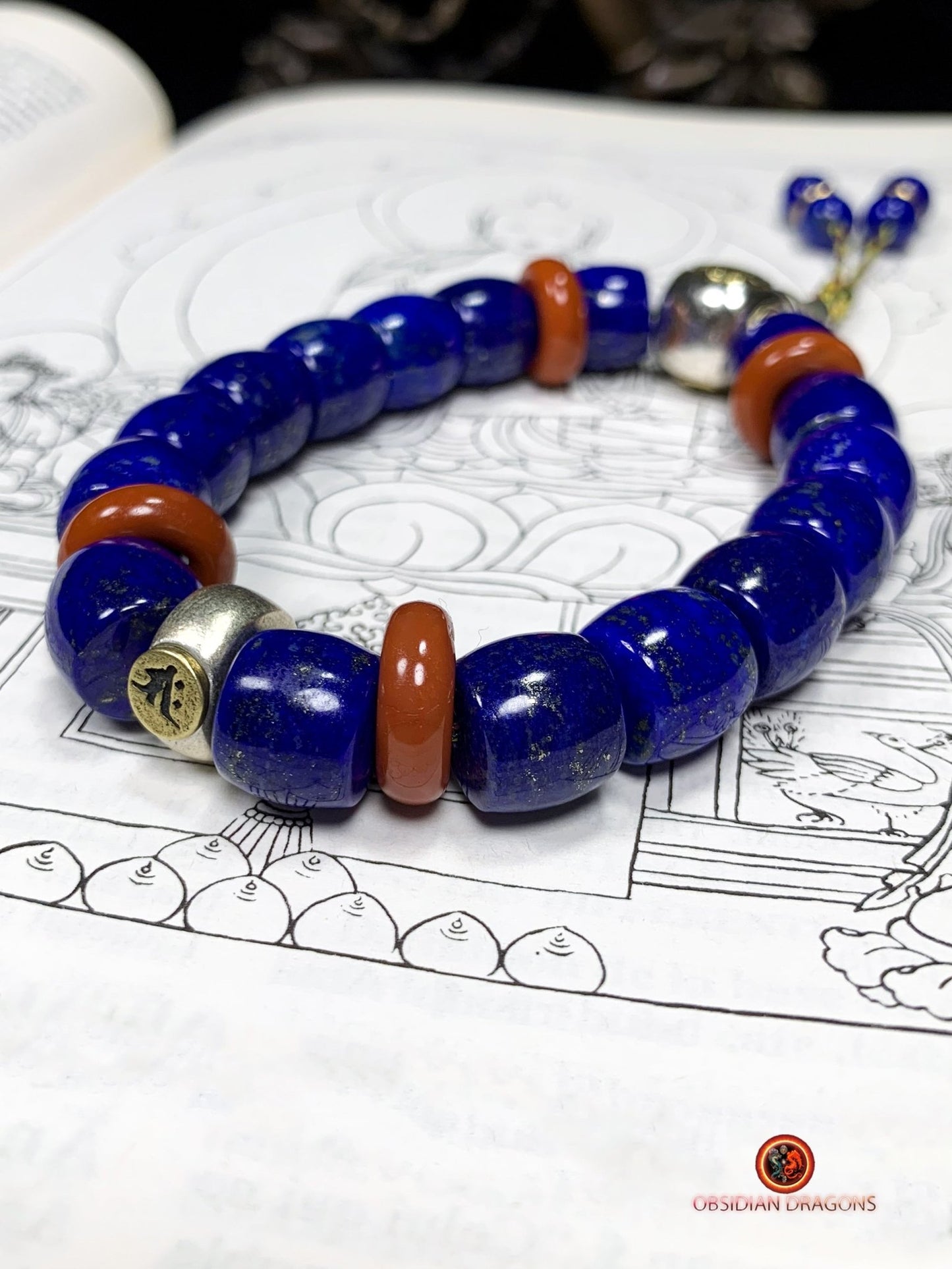Bracelet en lapis lazuli rare- protection bouddhiste sah | obsidian dragons