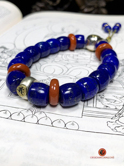 Bracelet en lapis lazuli rare- protection bouddhiste sah | obsidian dragons
