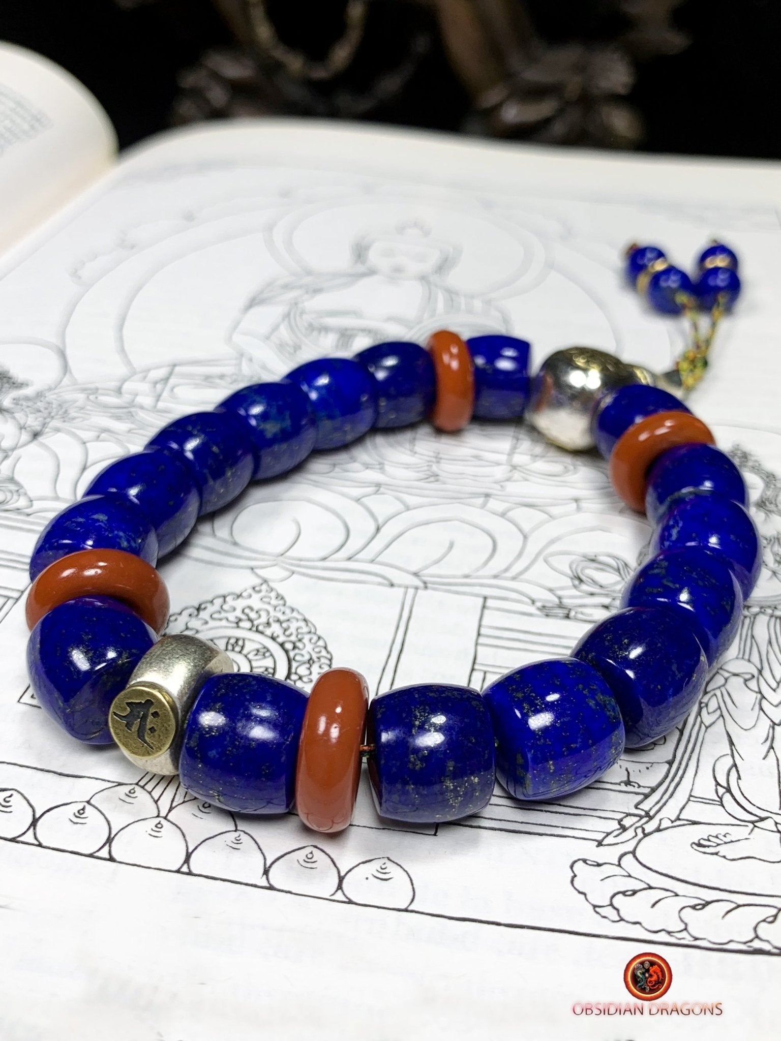 Bracelet en lapis lazuli rare- protection bouddhiste sah | obsidian dragons