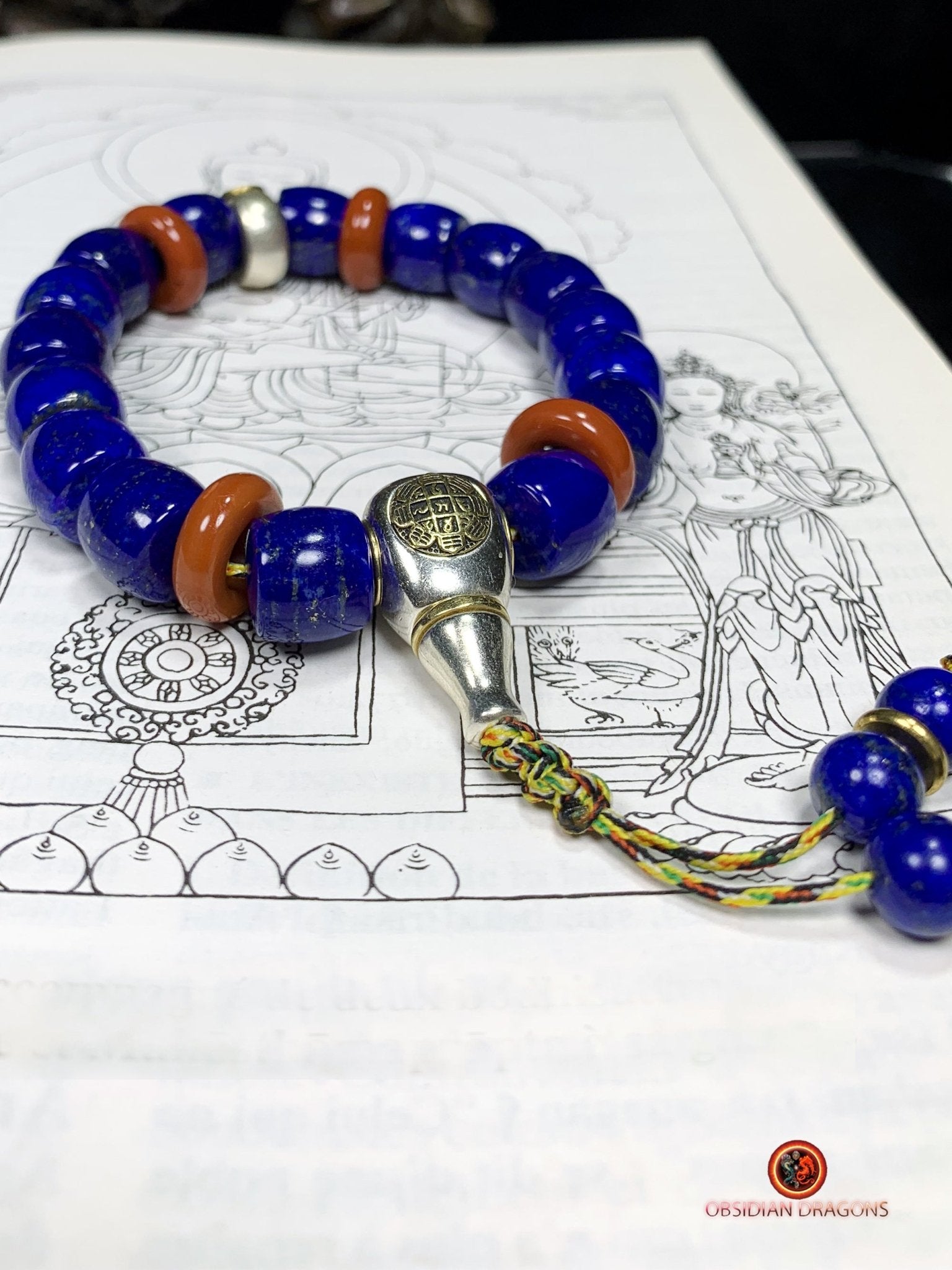 Bracelet en lapis lazuli rare- protection bouddhiste sah | obsidian dragons