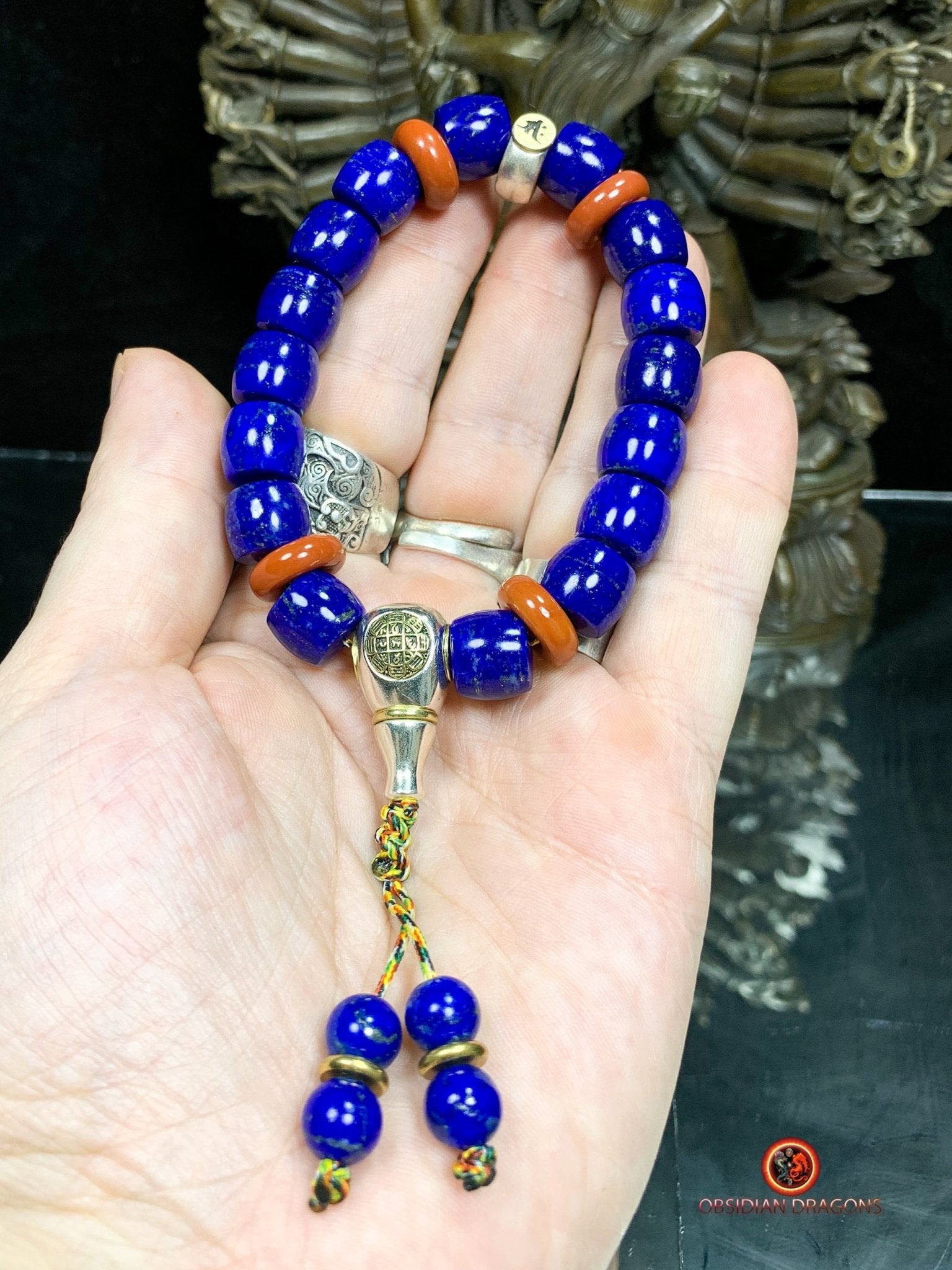 Bracelet en lapis lazuli rare- protection bouddhiste sah | obsidian dragons