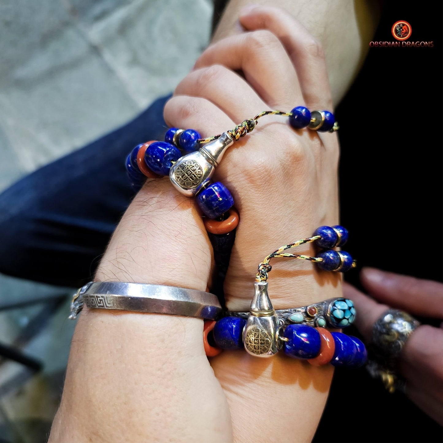 Bracelet en lapis lazuli rare- protection bouddhiste sah | obsidian dragons