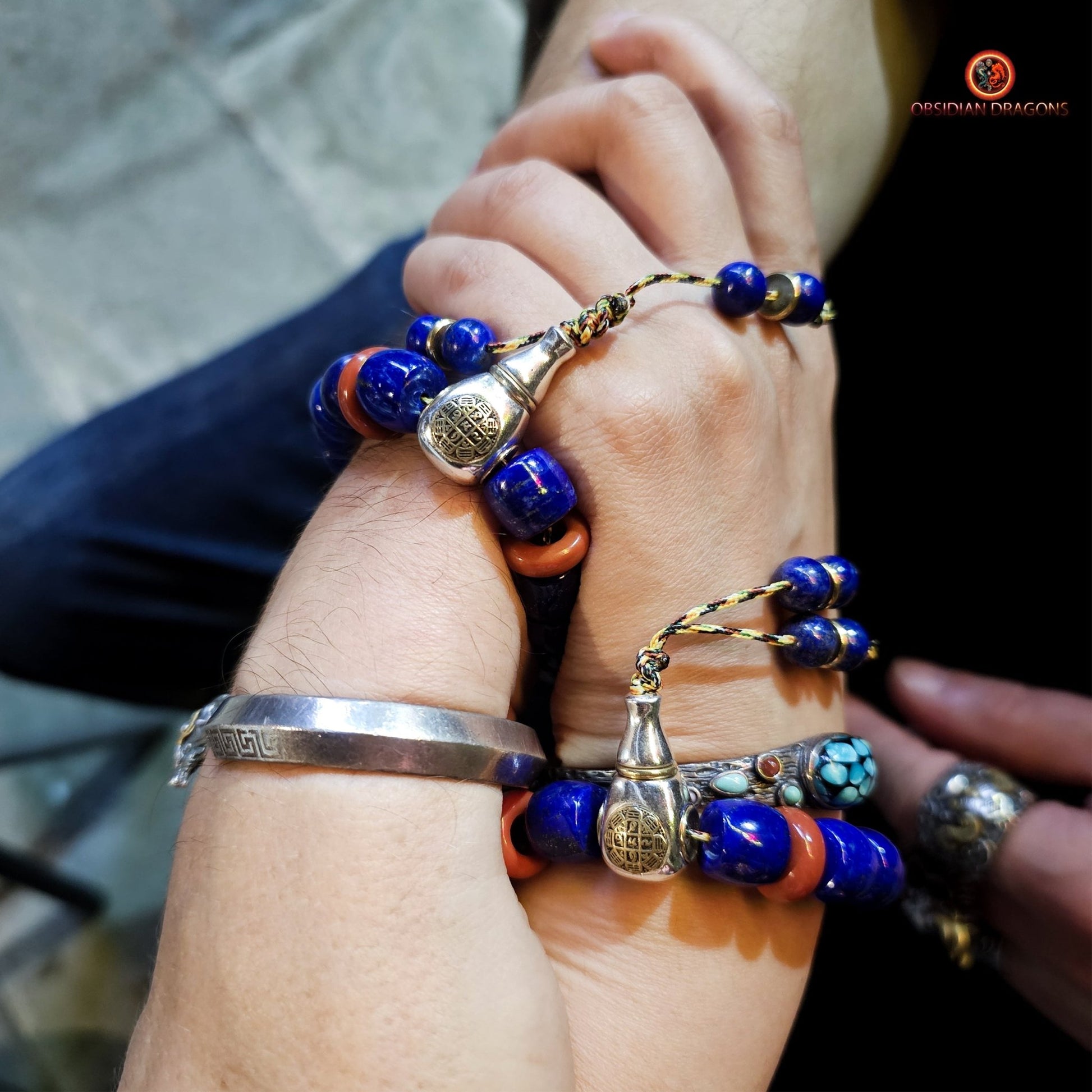 Bracelet en lapis lazuli rare- protection bouddhiste sah | obsidian dragons