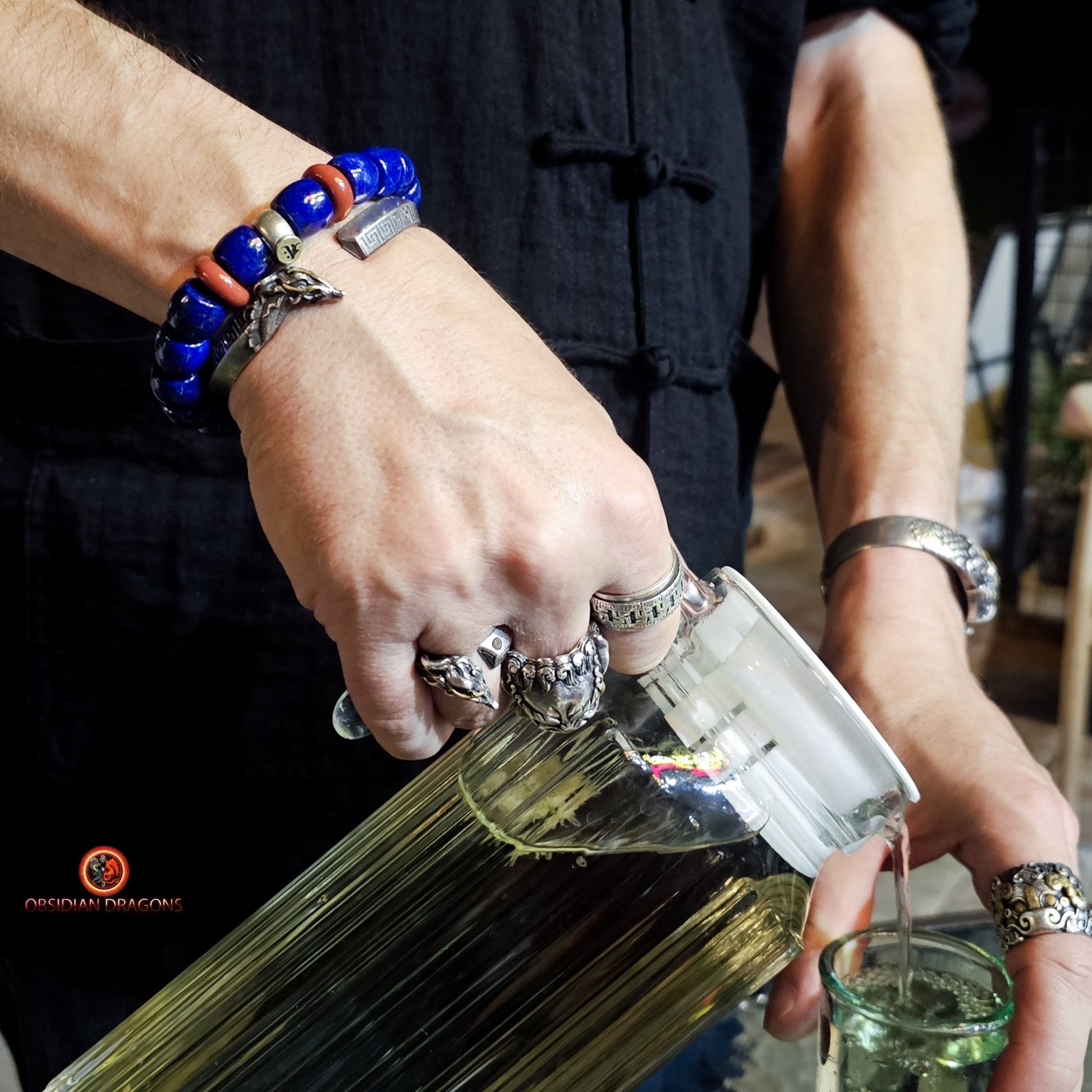 Bracelet en lapis lazuli rare- protection bouddhiste sah | obsidian dragons