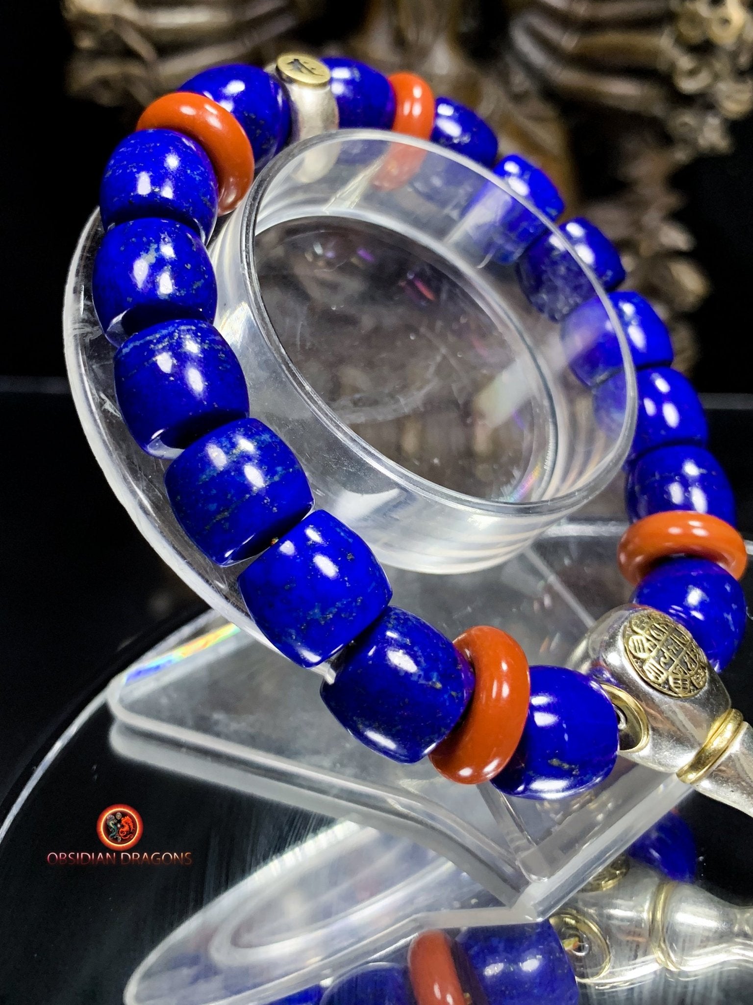 Bracelet en lapis lazuli rare- protection bouddhiste sah | obsidian dragons
