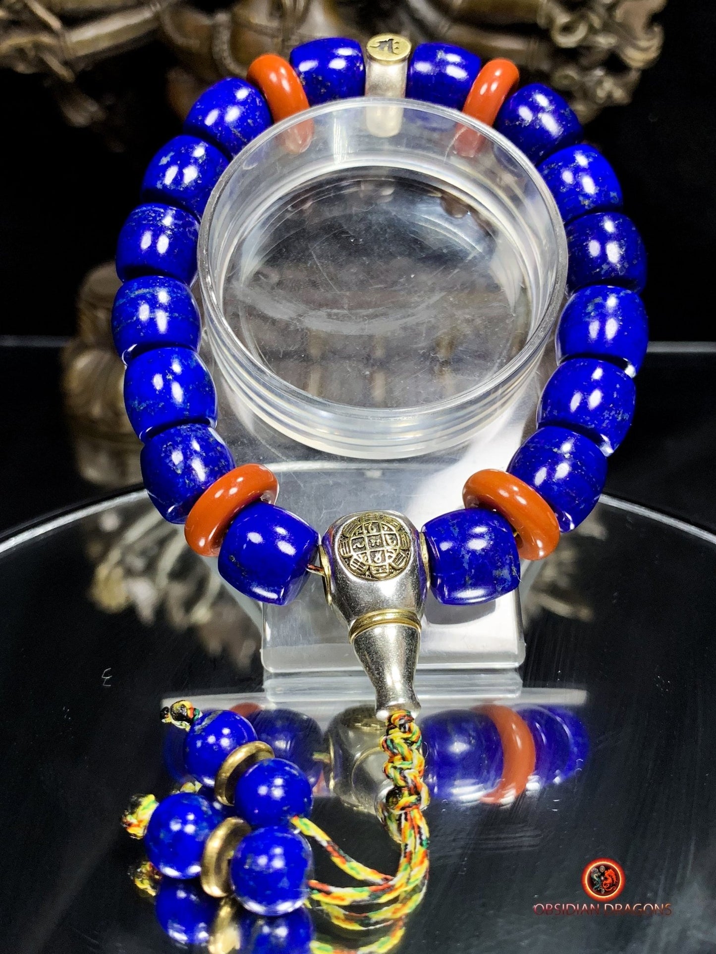 Bracelet en lapis lazuli rare- protection bouddhiste sah | obsidian dragons