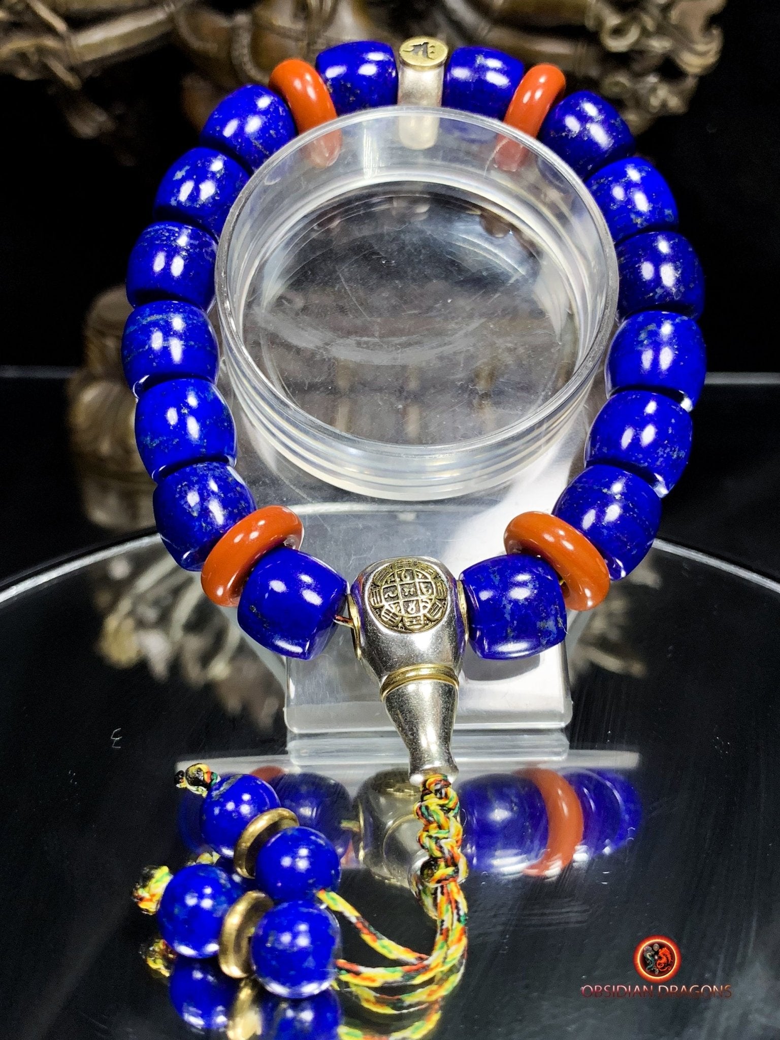Bracelet en lapis lazuli rare- protection bouddhiste sah | obsidian dragons