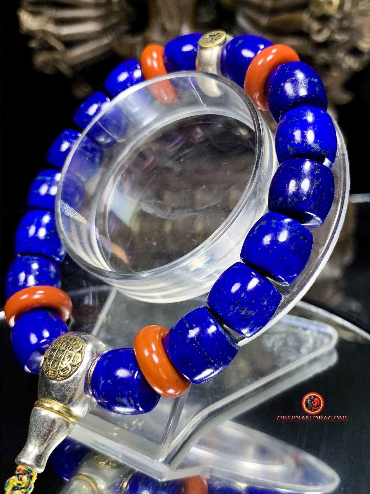 Bracelet en lapis lazuli rare- protection bouddhiste sah | obsidian dragons