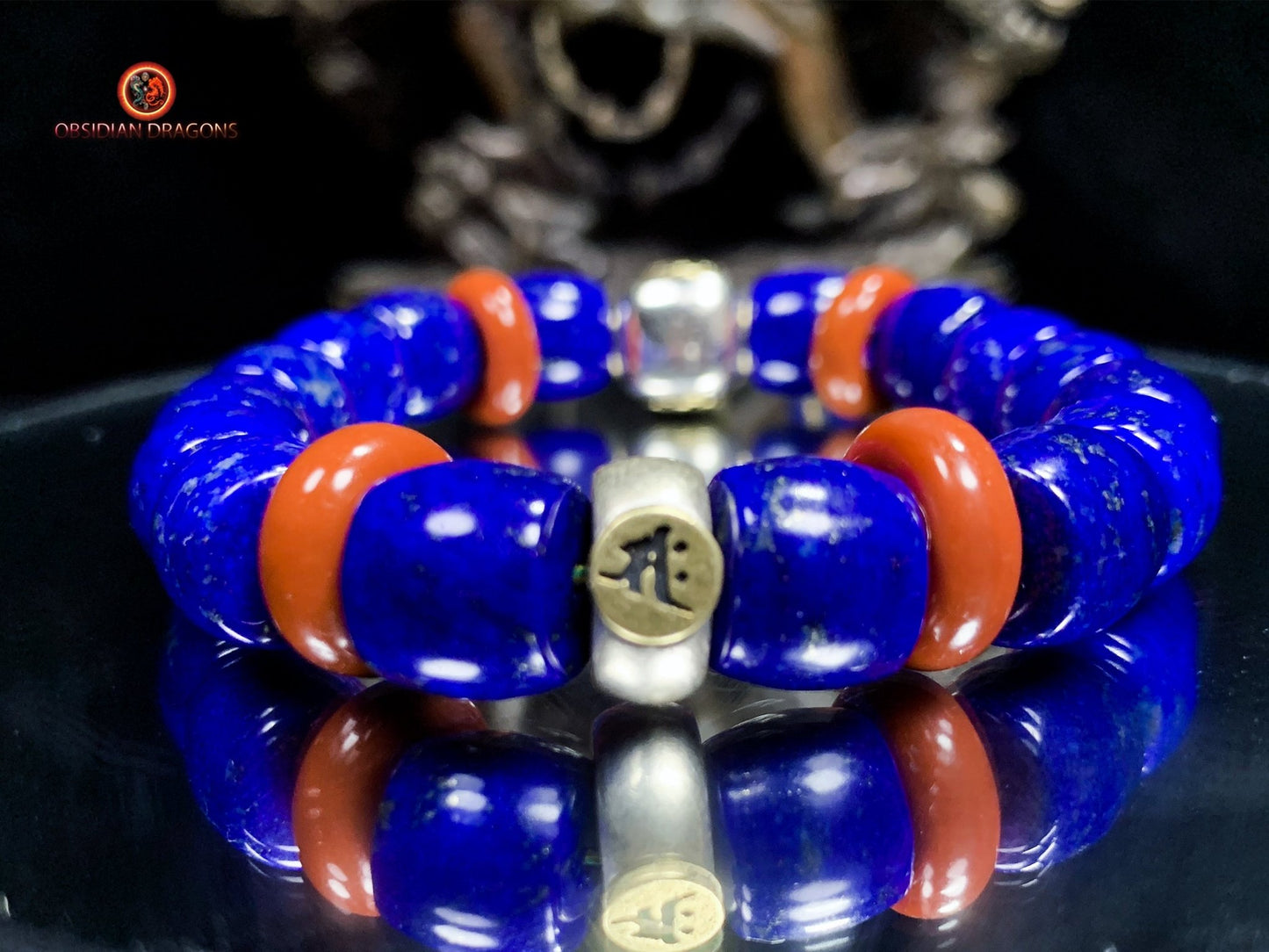 Bracelet en lapis lazuli rare- protection bouddhiste sah | obsidian dragons